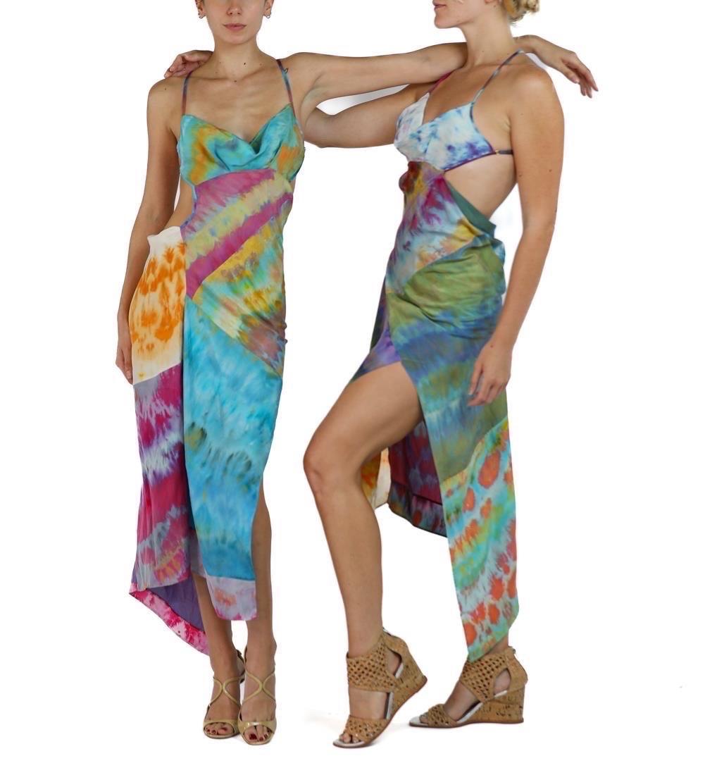 Morphew Collection Multicolor Silk Ice Dyed Patchwork Skylar Dress For Sale 4