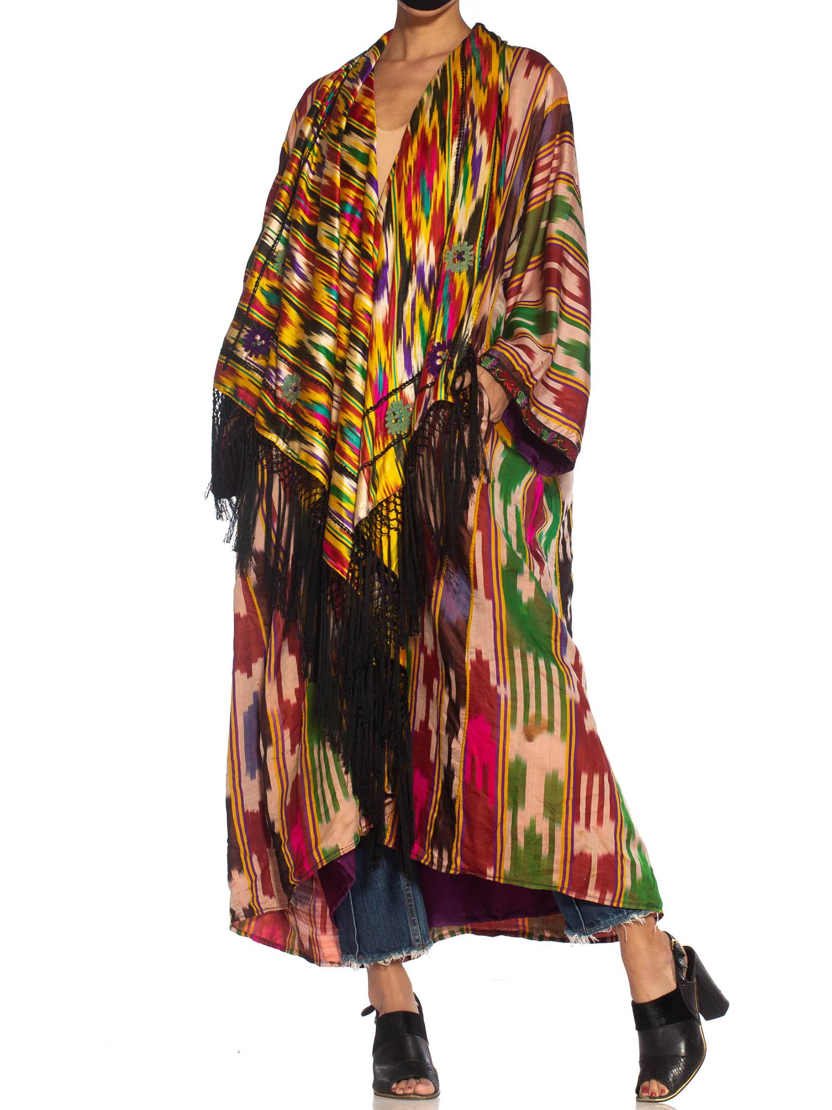Brown MORPHEW COLLECTION Multicolor Silk Ikat Oversized Duster With Fringe