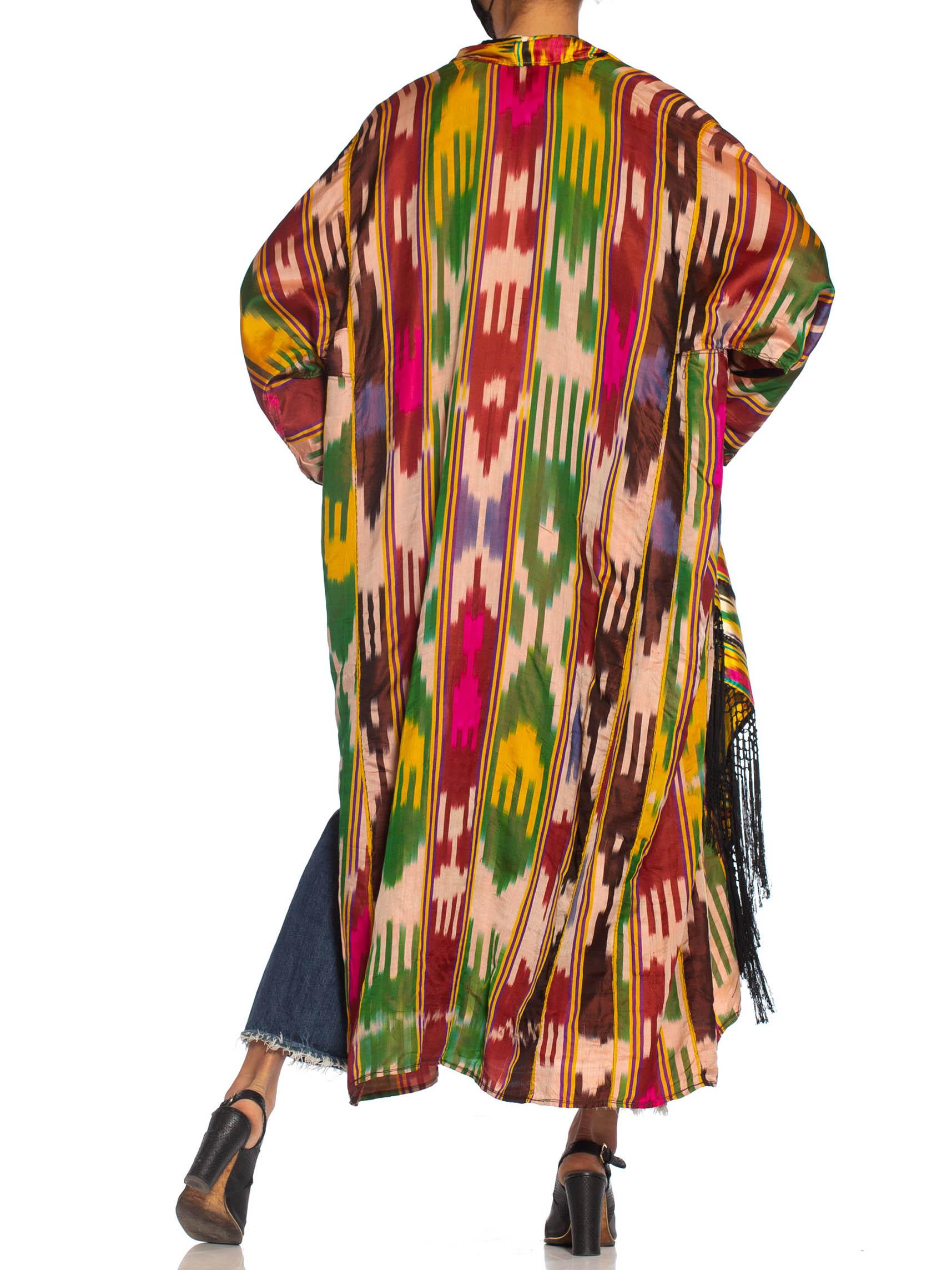 MORPHEW COLLECTION Multicolor Silk Ikat Oversized Duster With Fringe In Excellent Condition In New York, NY