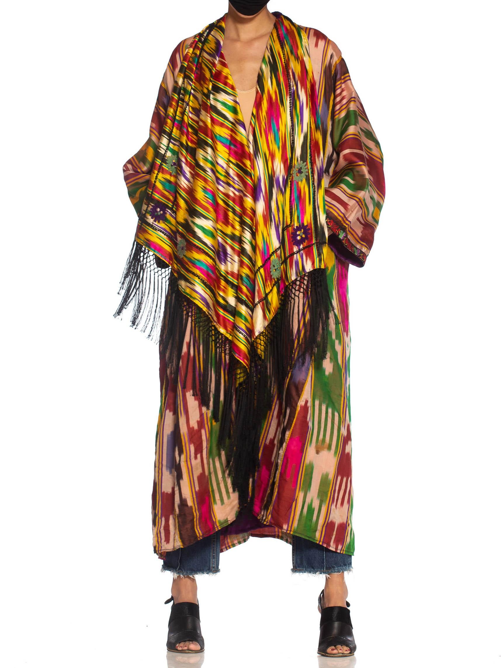 Women's MORPHEW COLLECTION Multicolor Silk Ikat Oversized Duster With Fringe