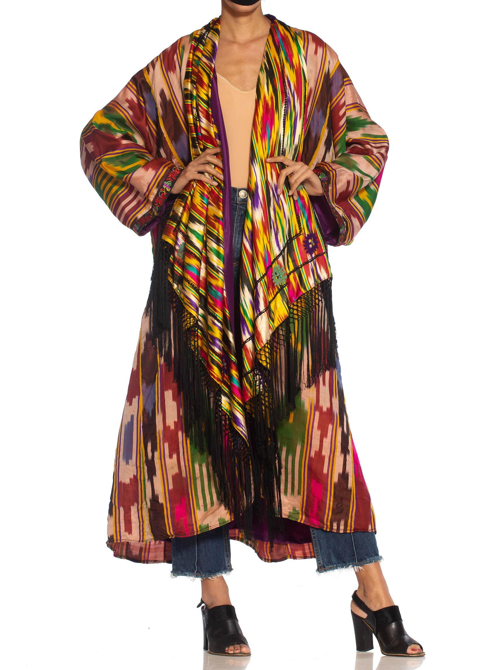 MORPHEW COLLECTION Multicolor Silk Ikat Oversized Duster With Fringe 4