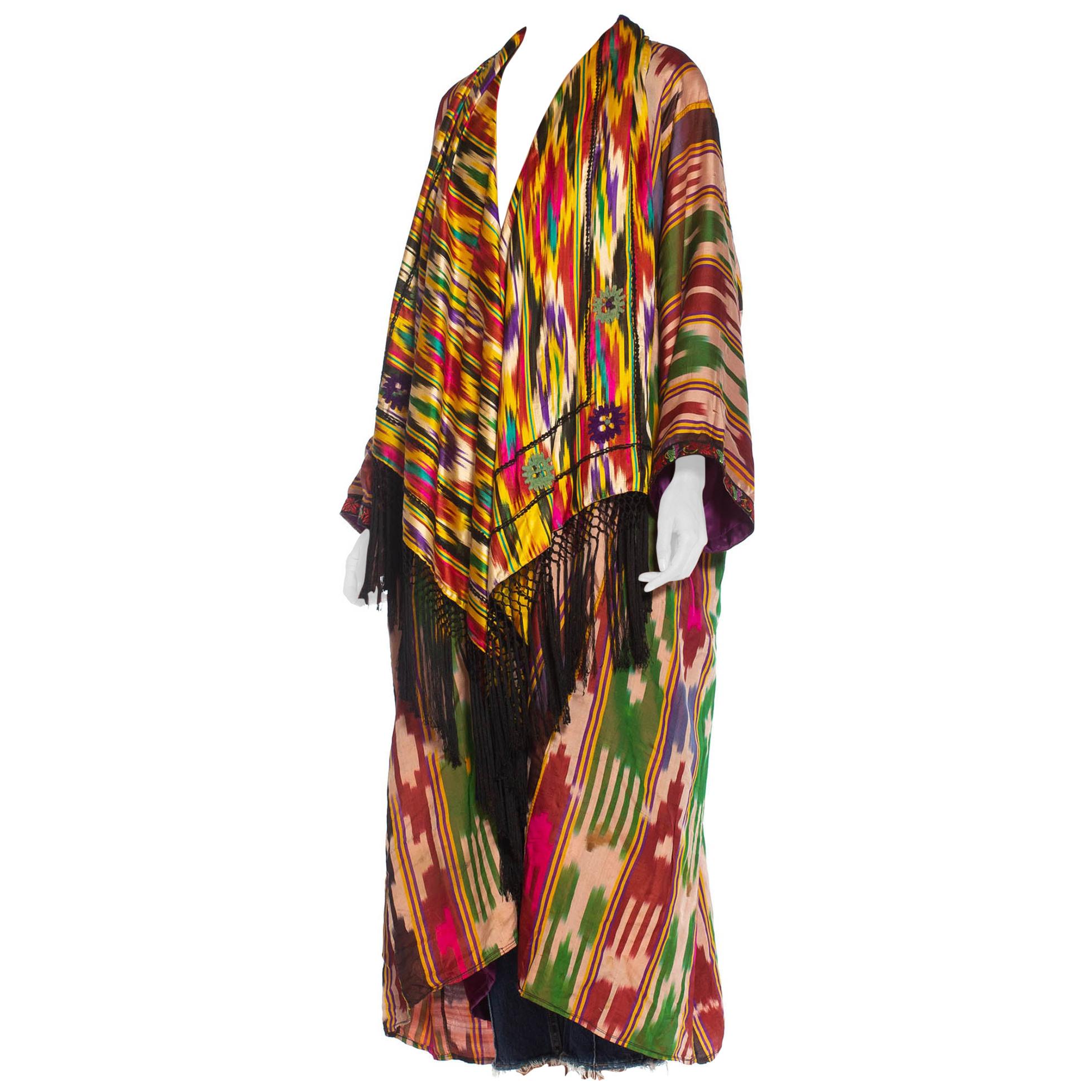 MORPHEW COLLECTION Multicolor Silk Ikat Oversized Duster With Fringe