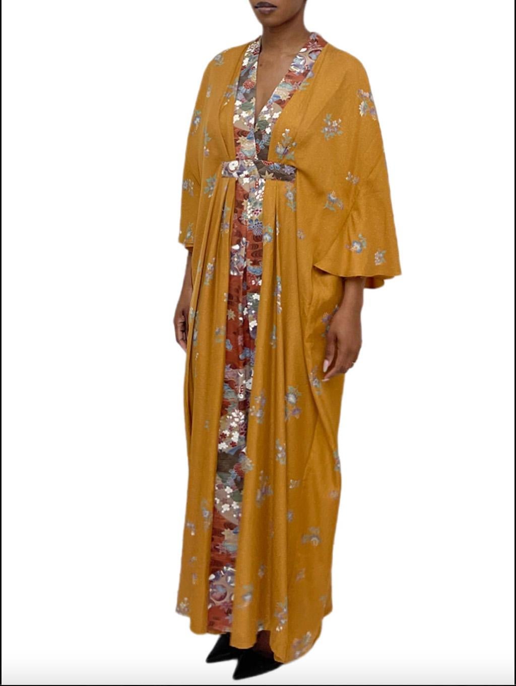 Each Morphew Collection kaftan is unique. Using our classic fitted/unfitted kaftan pattern we upcycle vintage kimono silks from the 1940s to the 1980s. Many are hand printed or dyed and some even have touches of hand embroidery or touches of