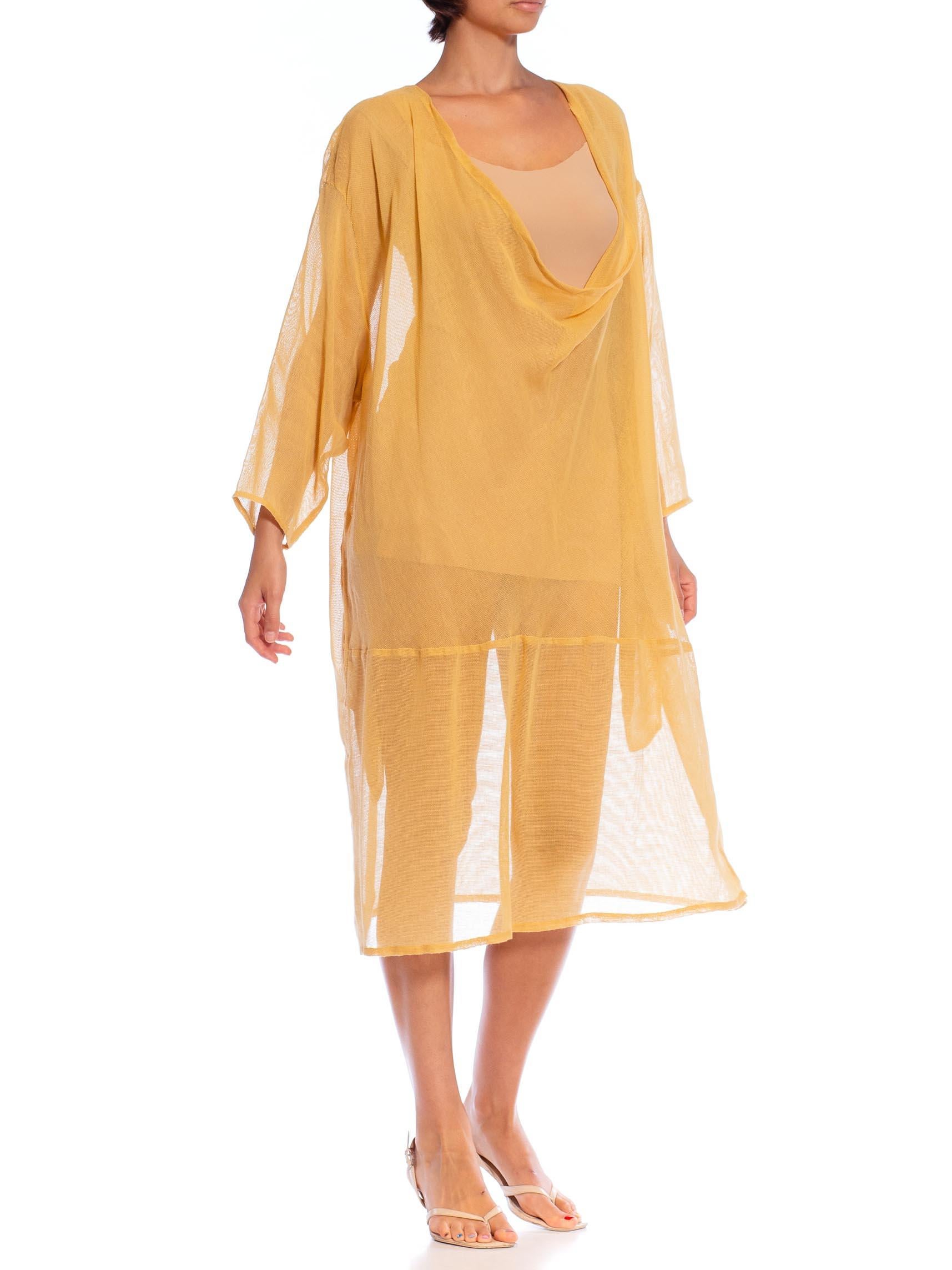 MORPHEW COLLECTION Mustard Yellow Cotton Blend Gauze Unisex Cowl-Neck Tunic Top In Excellent Condition For Sale In New York, NY