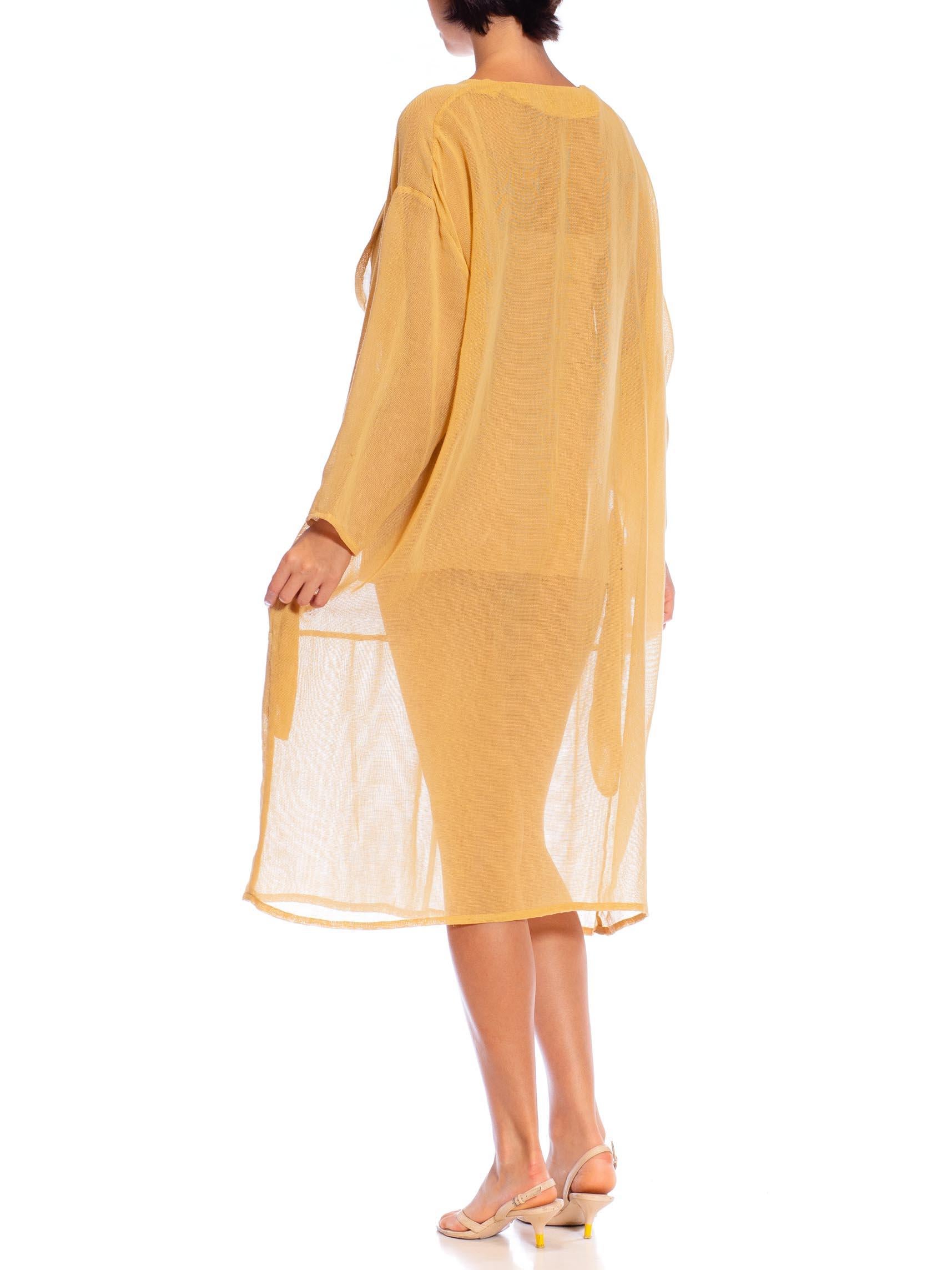 MORPHEW COLLECTION Mustard Yellow Cotton Blend Gauze Unisex Cowl-Neck Tunic Top For Sale 1