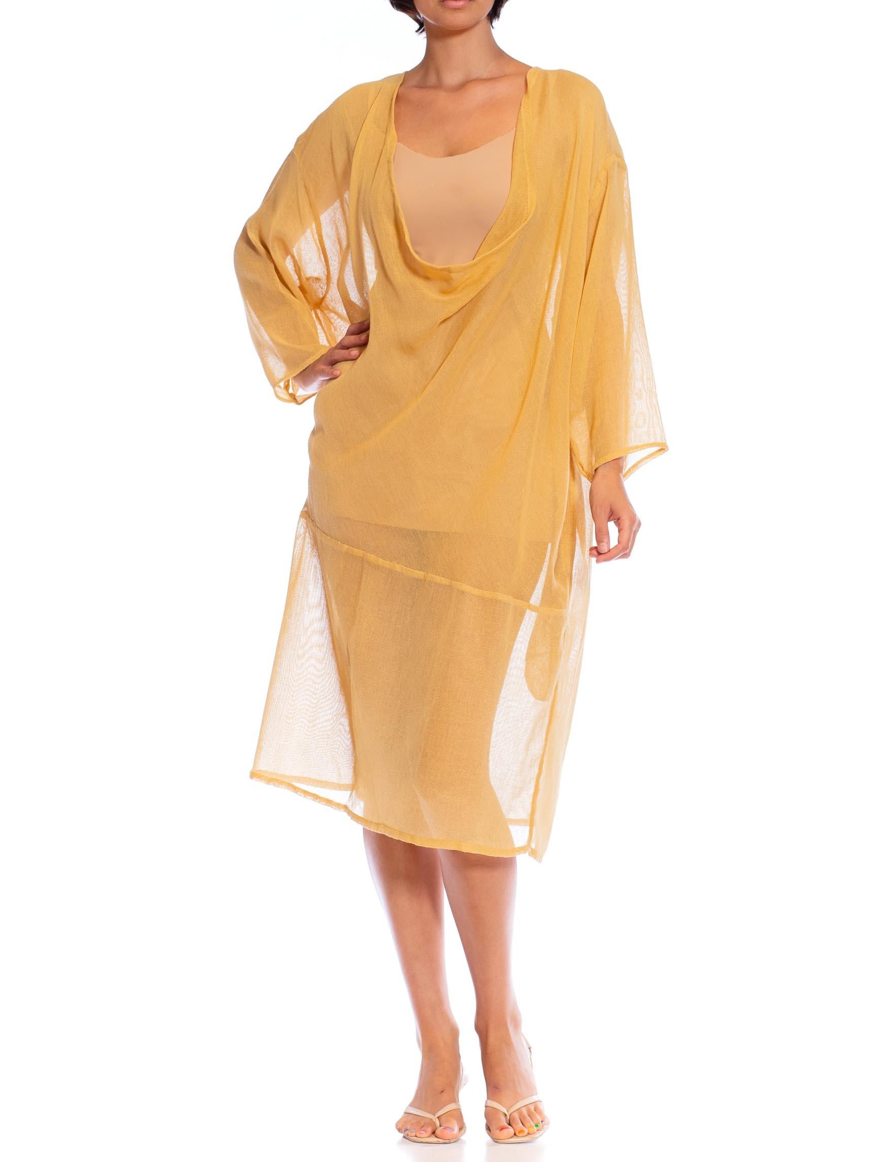 MORPHEW COLLECTION Mustard Yellow Cotton Blend Gauze Unisex Cowl-Neck Tunic Top For Sale 2