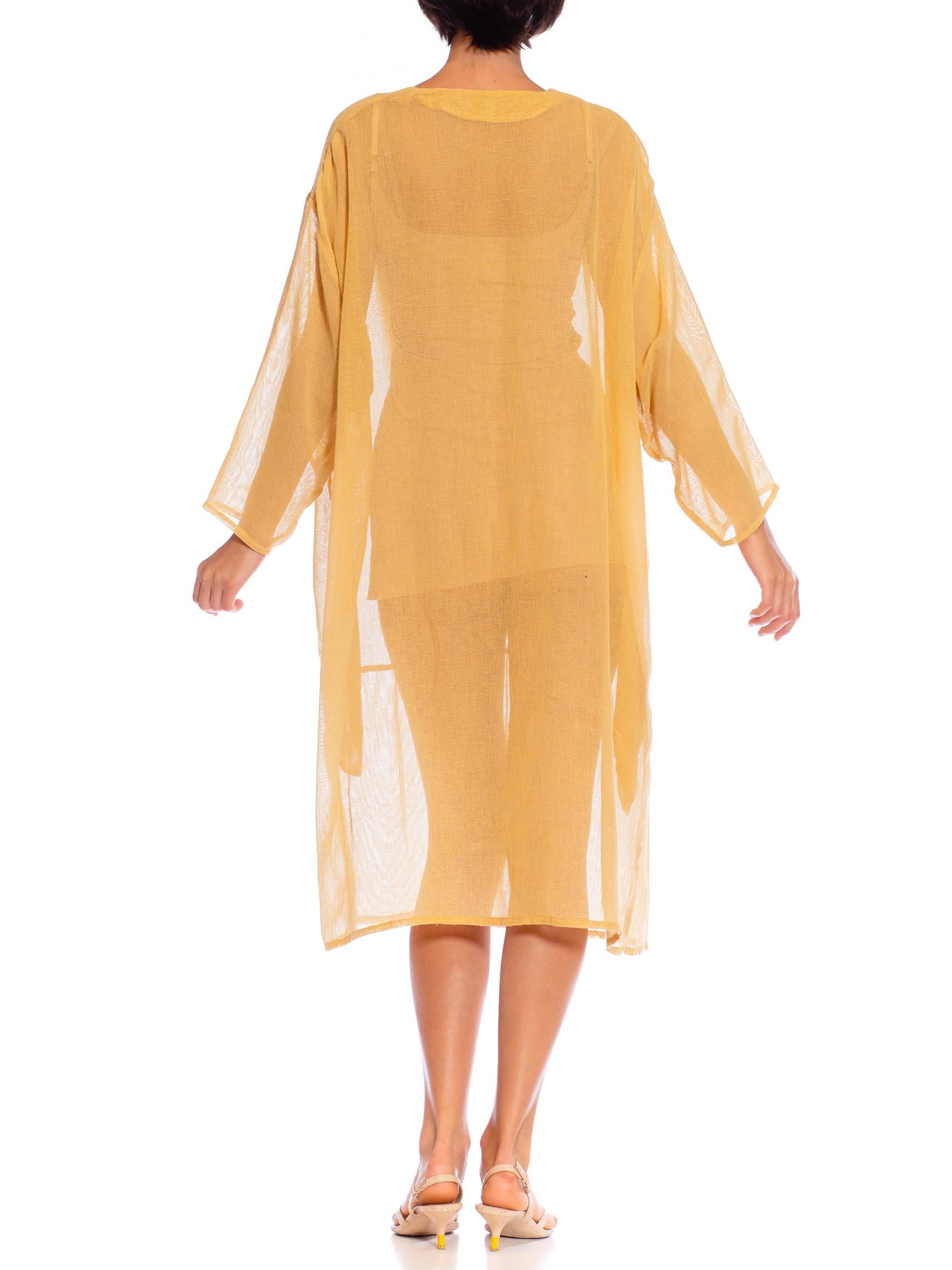 MORPHEW COLLECTION Mustard Yellow Cotton Blend Gauze Unisex Cowl-Neck Tunic Top For Sale 3