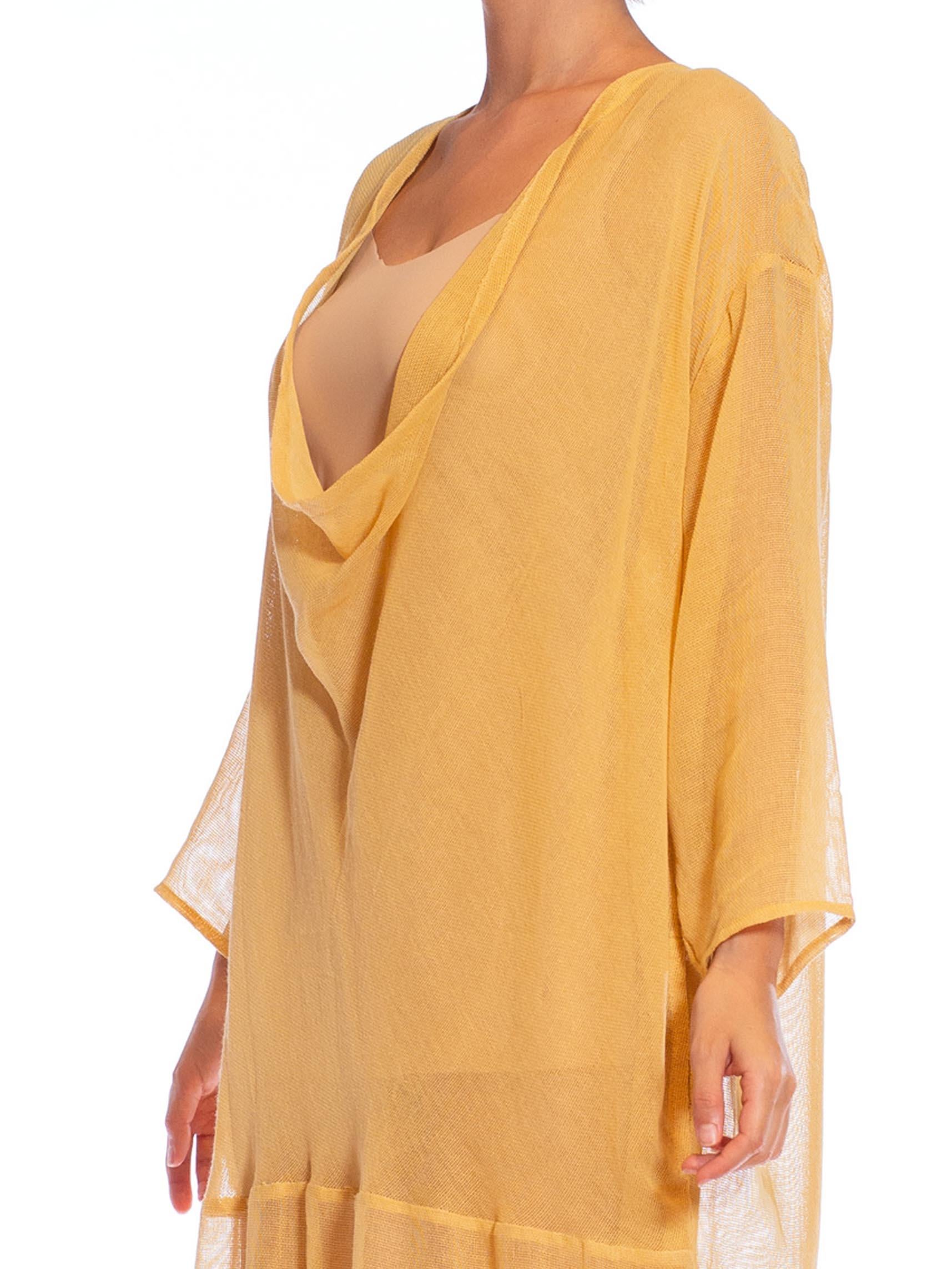 MORPHEW COLLECTION Mustard Yellow Cotton Blend Gauze Unisex Cowl-Neck Tunic Top For Sale 4