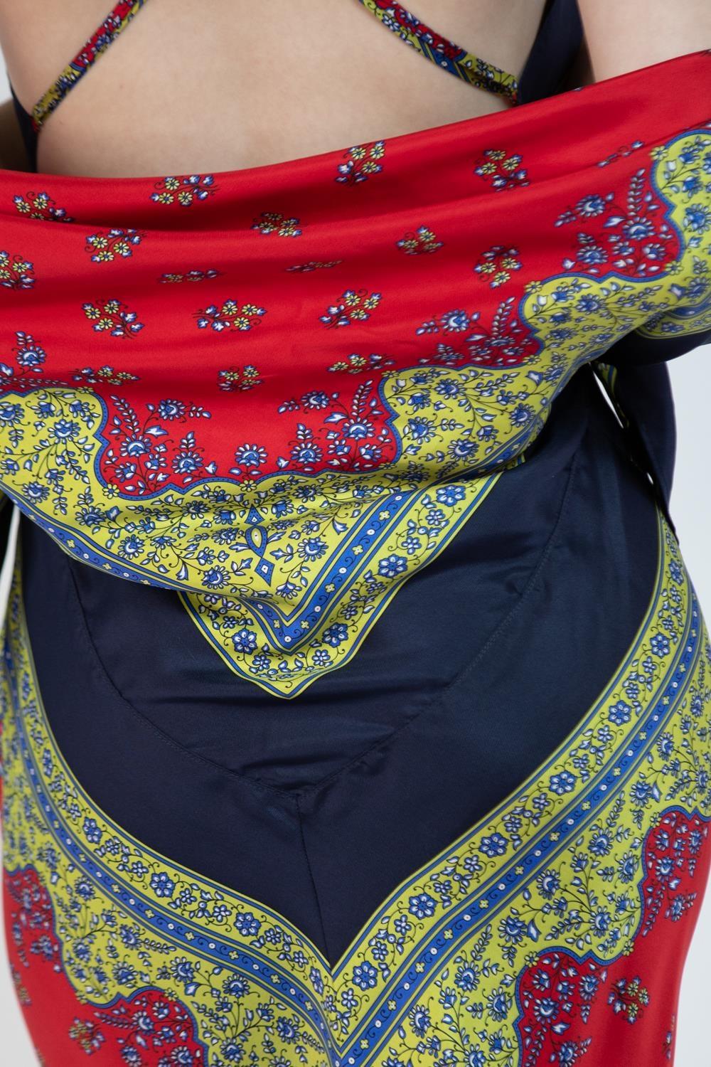 MORPHEW COLLECTION Navy Blue, Lime Green & Red Silk Twill Floral Ditsy Print Sc For Sale 3
