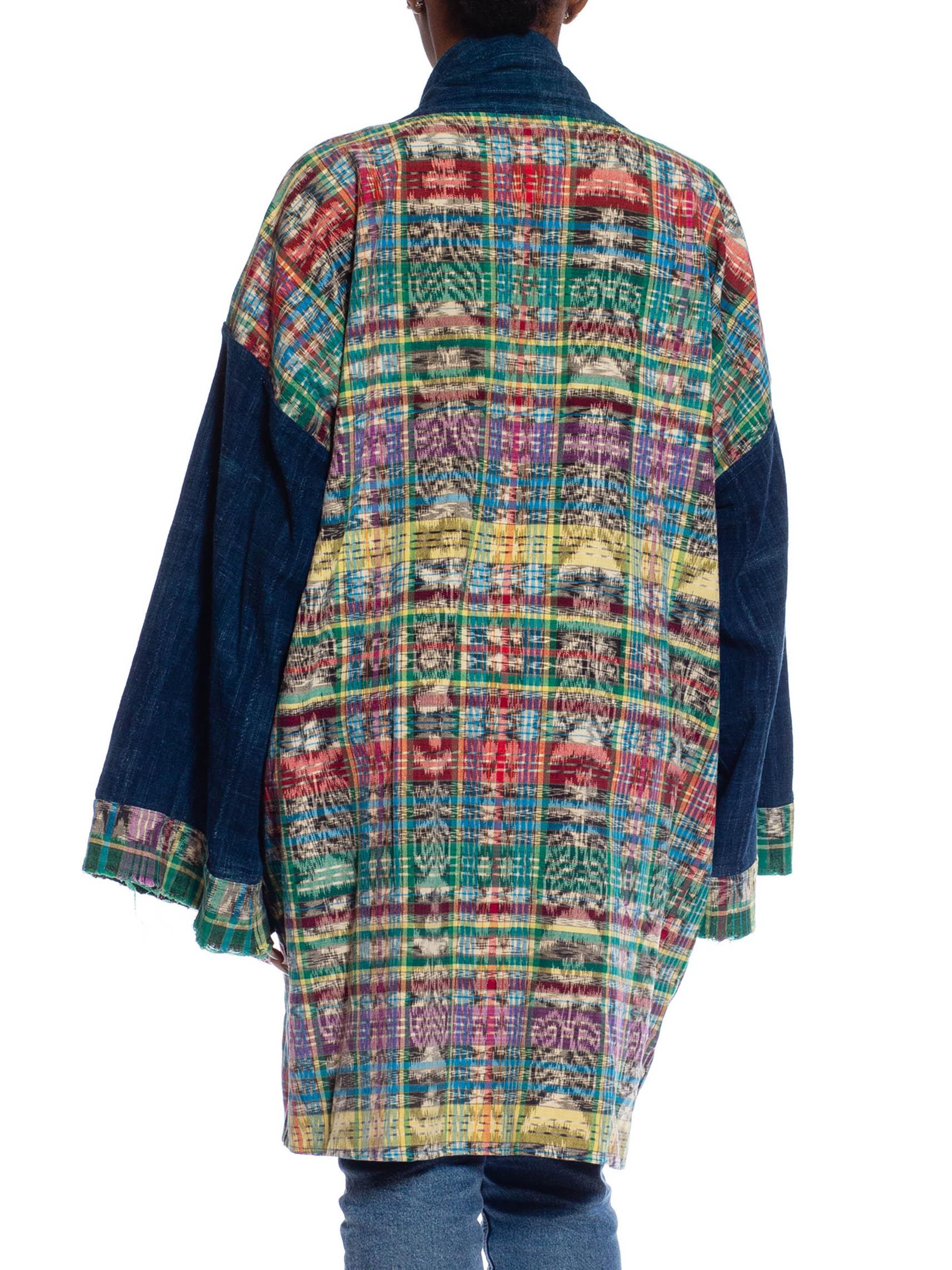 Women's or Men's MORPHEW COLLECTION Navy Blue Multi African Cotton & Hand-Woven Guatemalan Ikat  For Sale