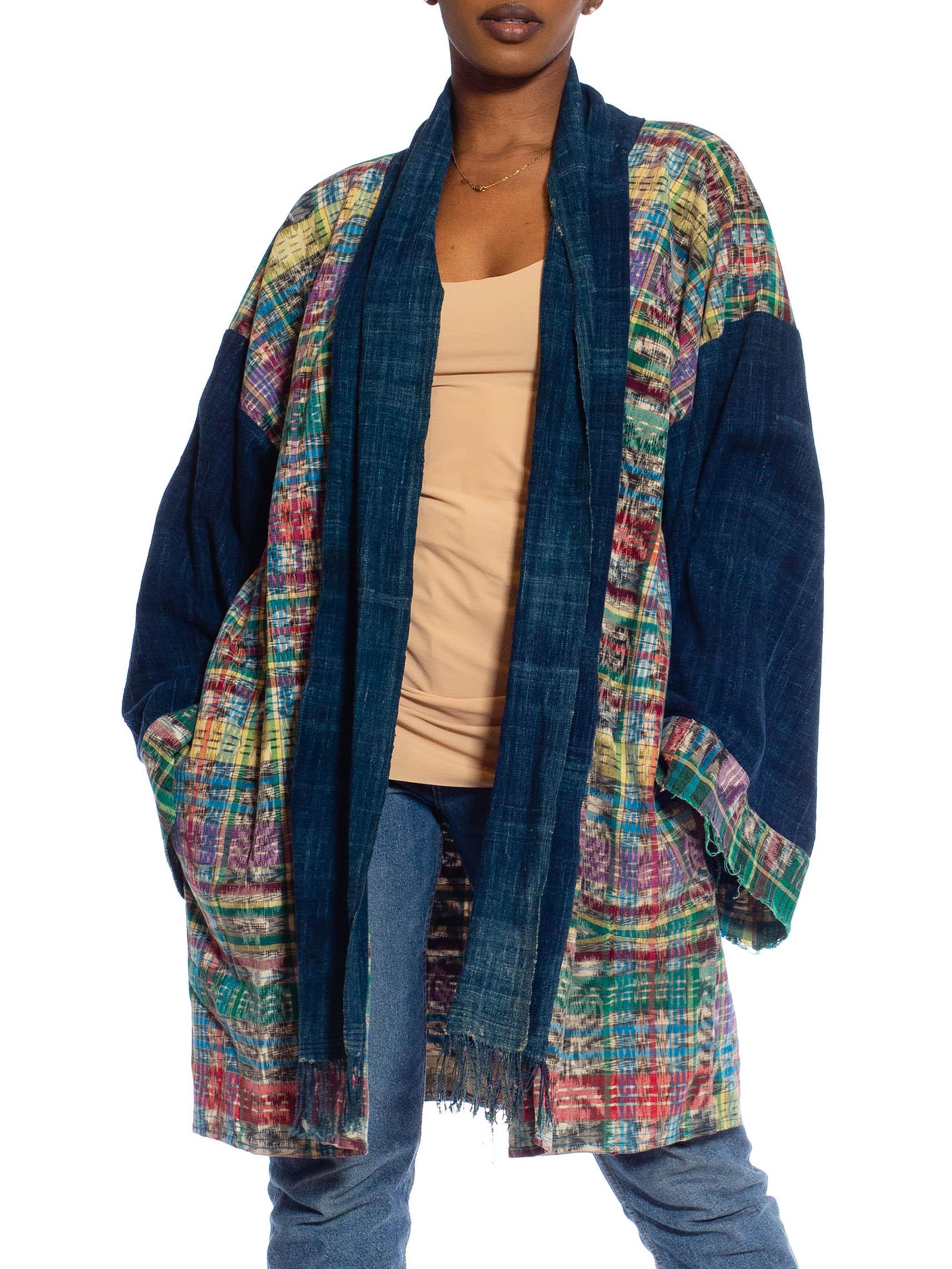 MORPHEW COLLECTION Navy Blue Multi African Cotton & Hand-Woven Guatemalan Ikat  For Sale 2