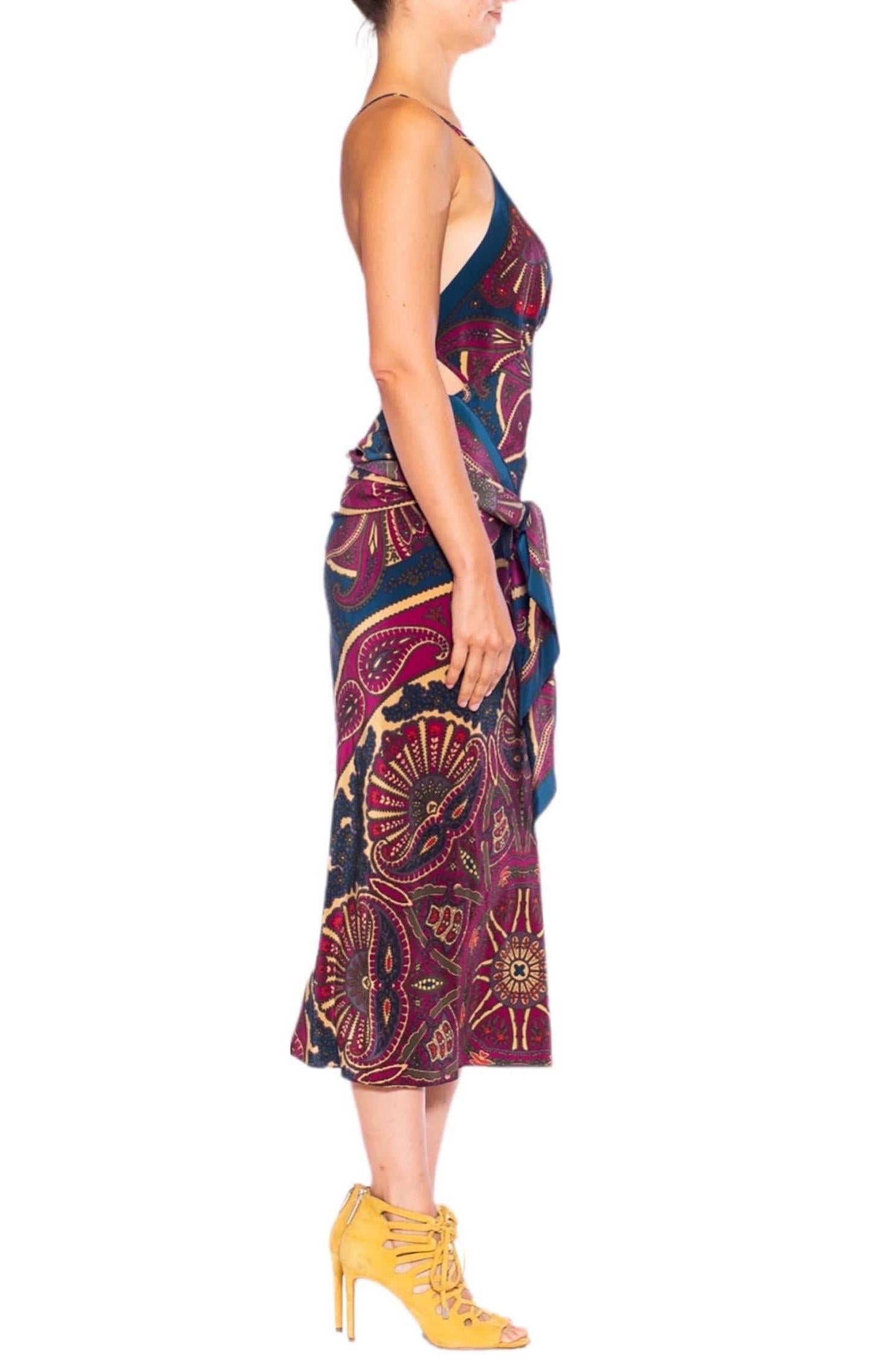 Women's MORPHEW COLLECTION Navy Blue & Purple Silk Paisley Sagittarius One Scarf Dress  For Sale