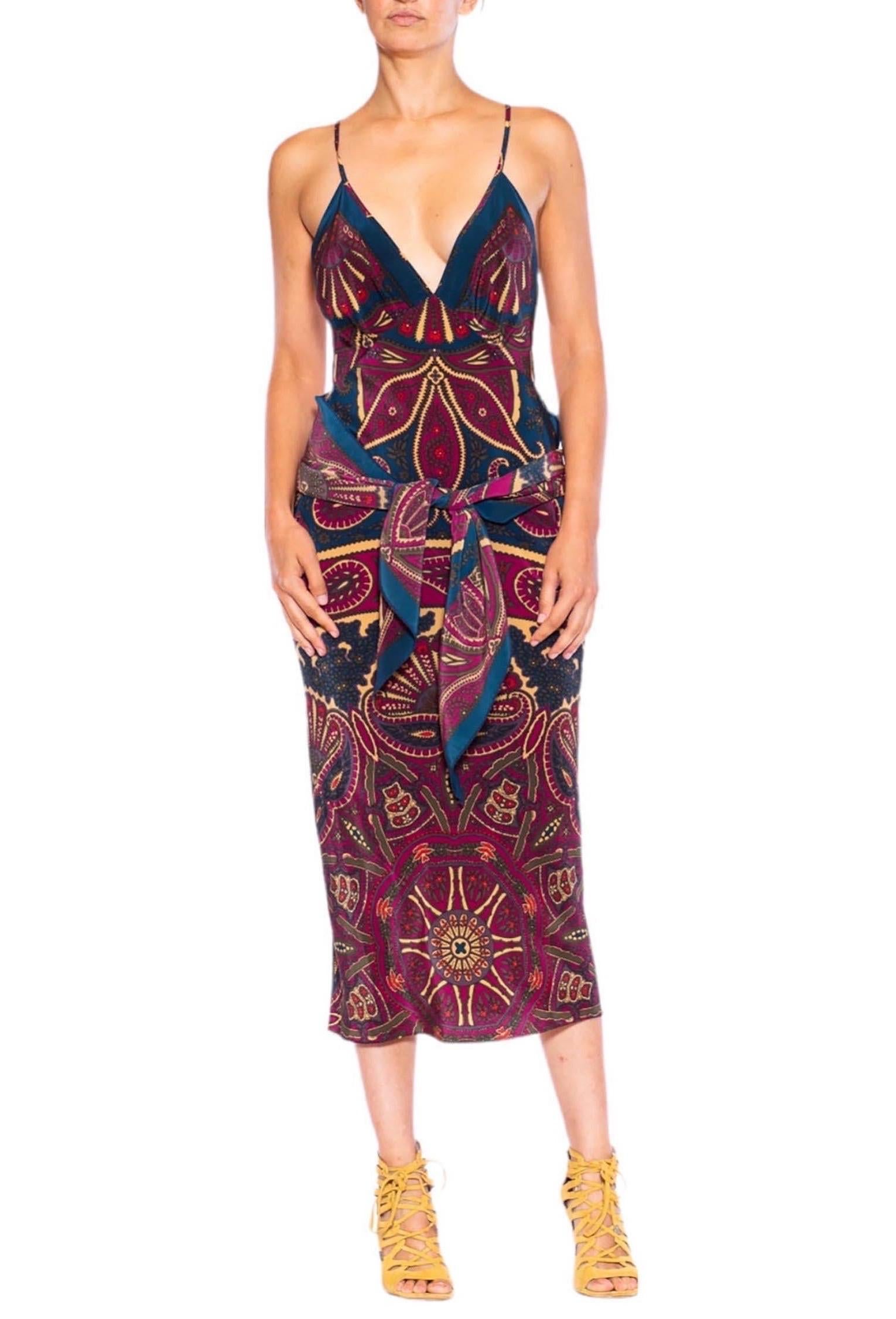 MORPHEW COLLECTION Navy Blue & Purple Silk Paisley Sagittarius One Scarf Dress  For Sale 1