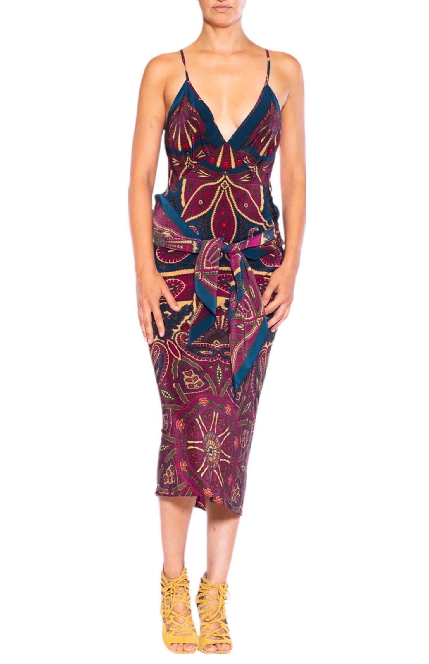 MORPHEW COLLECTION Navy Blue & Purple Silk Paisley Sagittarius One Scarf Dress  For Sale 2