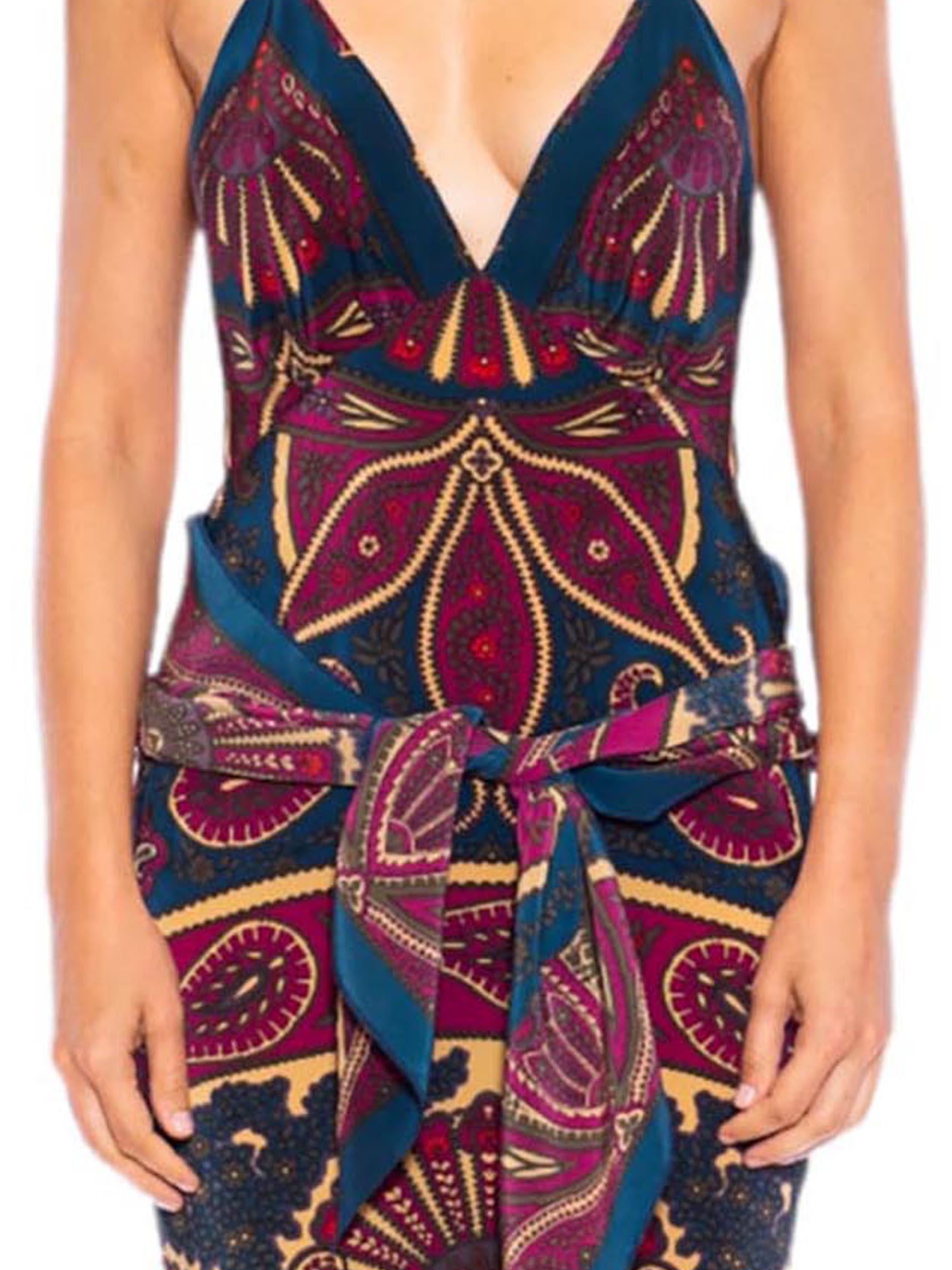 MORPHEW COLLECTION Navy Blue & Purple Silk Paisley Sagittarius One Scarf Dress  For Sale 5