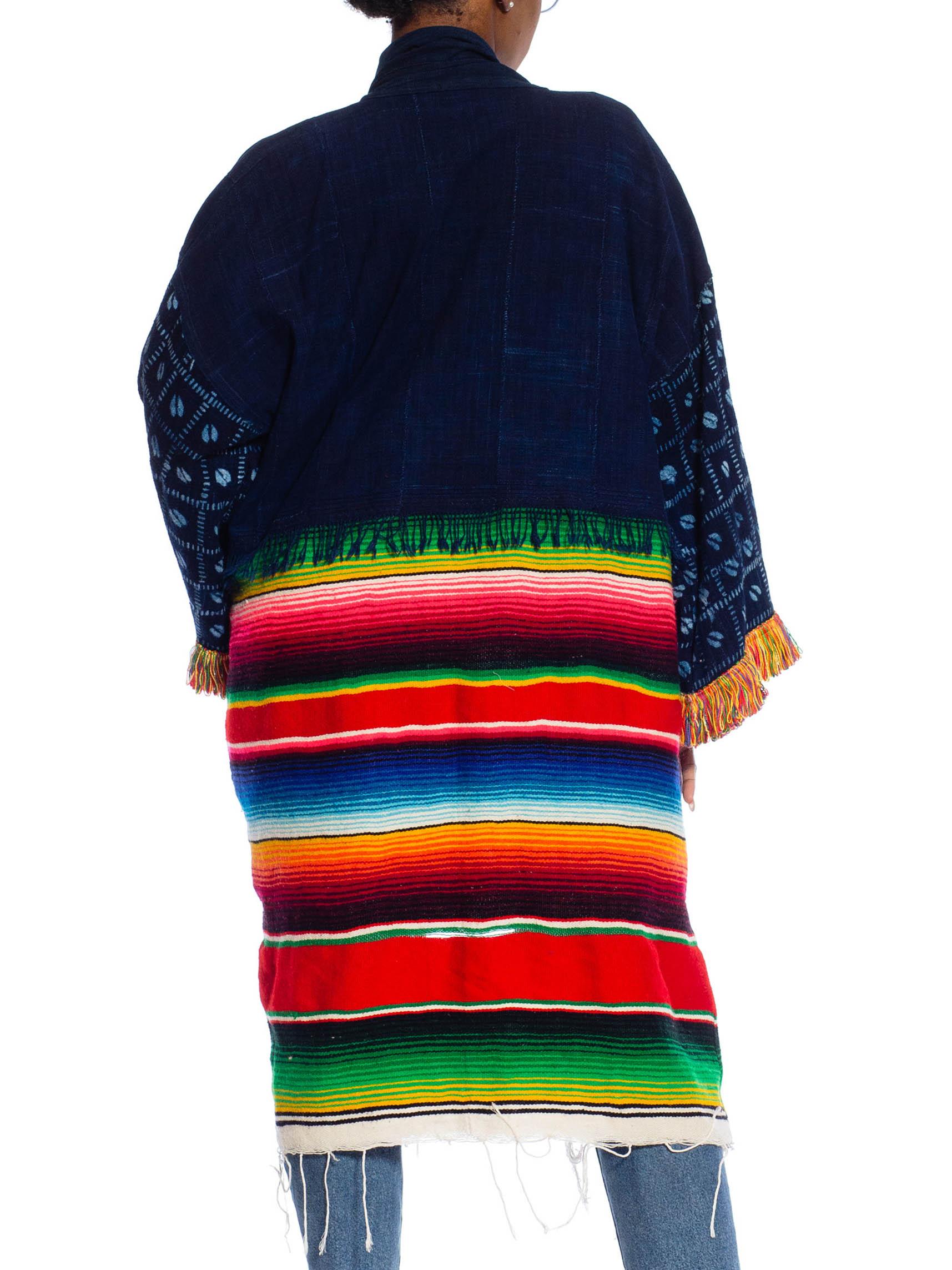 Women's or Men's MORPHEW COLLECTION Navy Blue, Red, Pink & Green African Cotton Navajo Blanket D