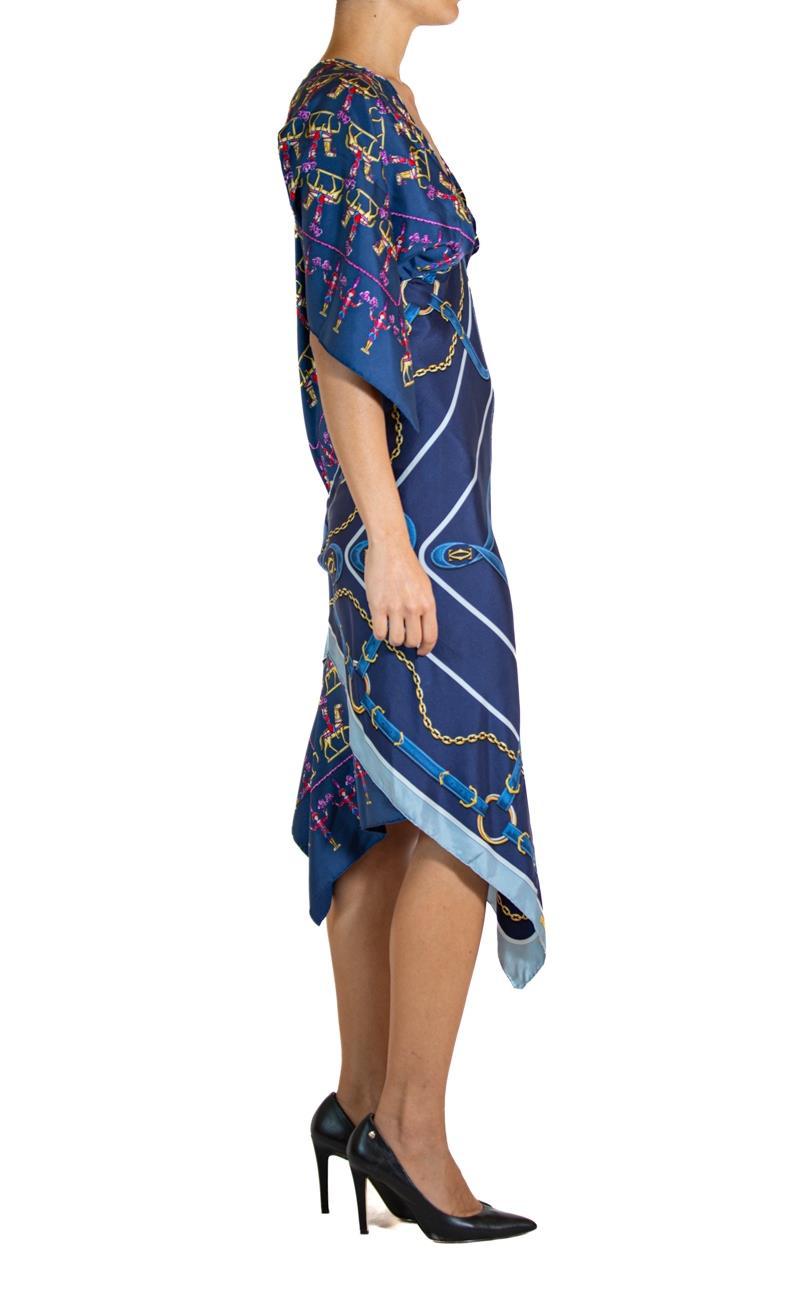 Women's MORPHEW COLLECTION Navy Blue Silk Twill Hermes & Cartier 3-Scarf Dress Made Fro For Sale