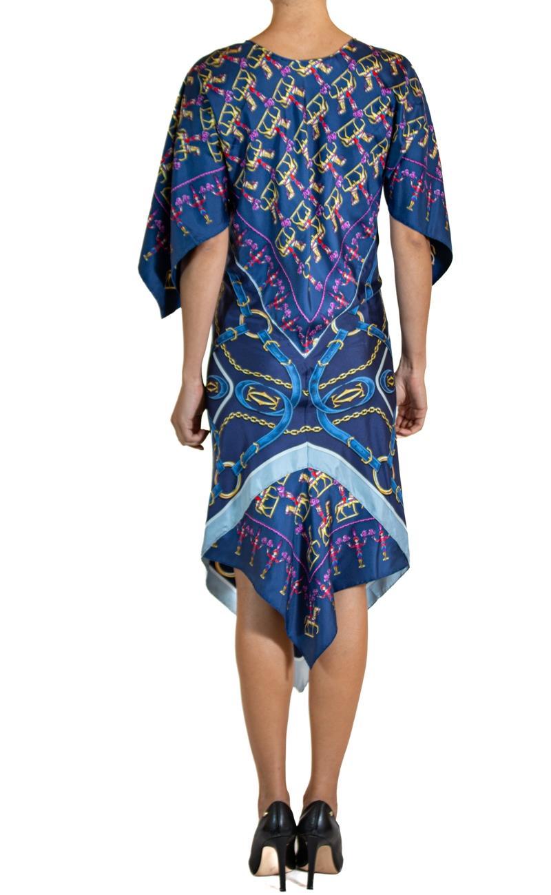 MORPHEW COLLECTION Navy Blue Silk Twill Hermes & Cartier 3-Scarf Dress Made Fro For Sale 2