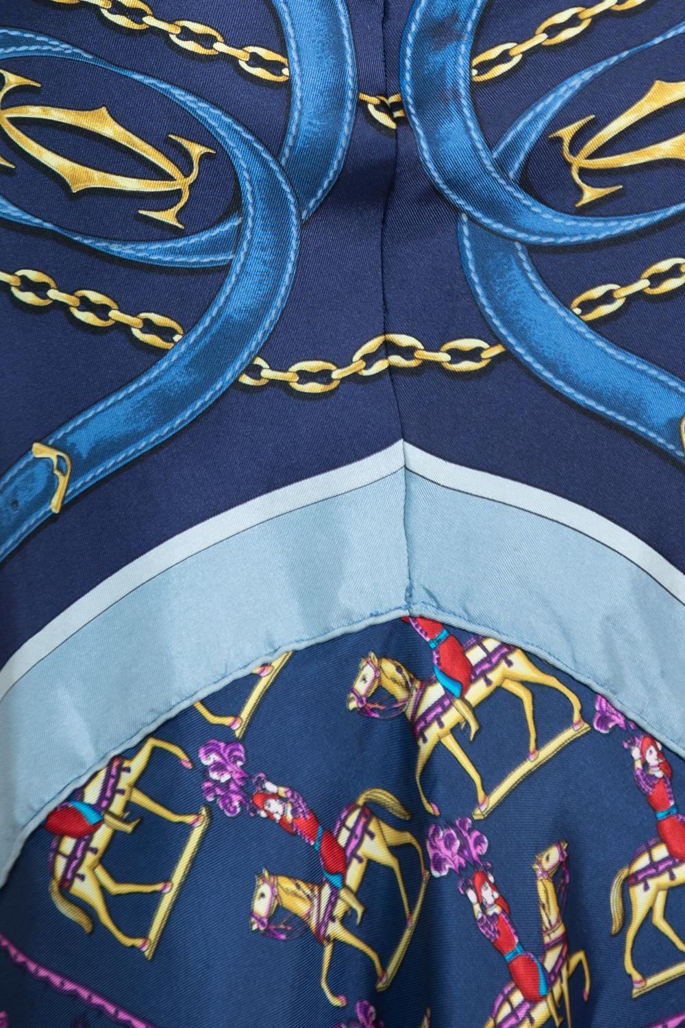 MORPHEW COLLECTION Navy Blue Silk Twill Hermes & Cartier 3-Scarf Dress Made Fro For Sale 3