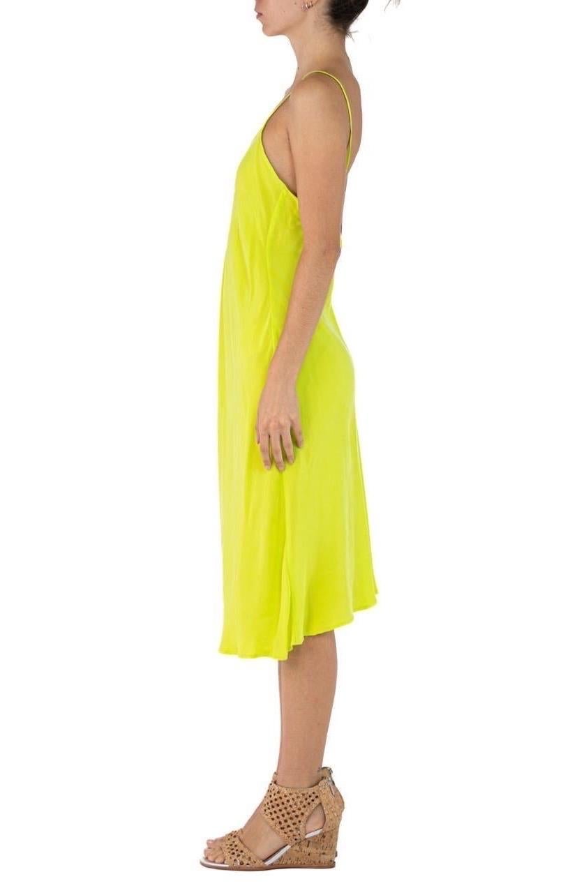 Morphew Collection Neon Green Cold Rayon Bias  Slip Dress In Excellent Condition For Sale In New York, NY
