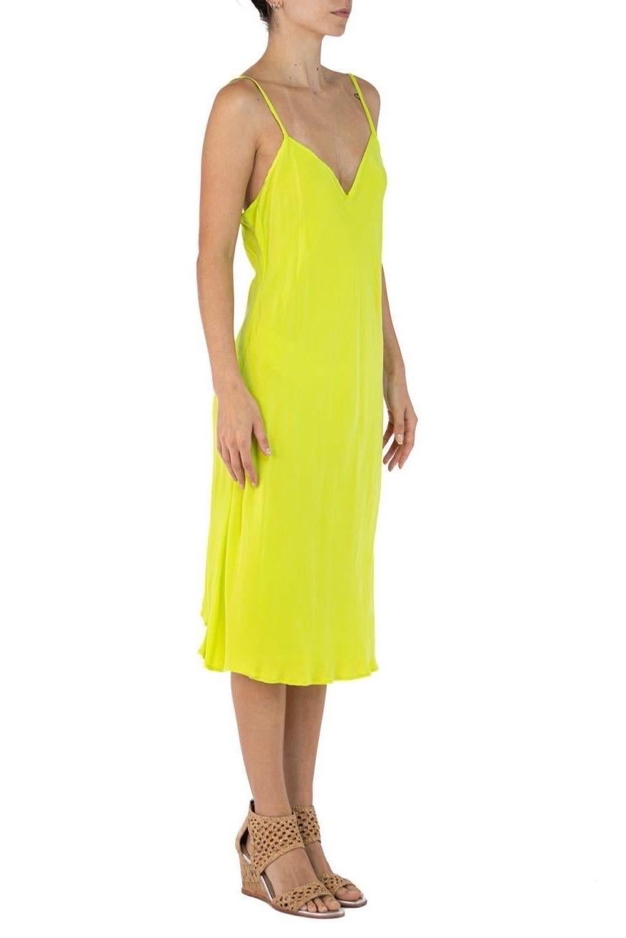 Morphew Collection Neon Green Cold Rayon Bias  Slip Dress For Sale 1