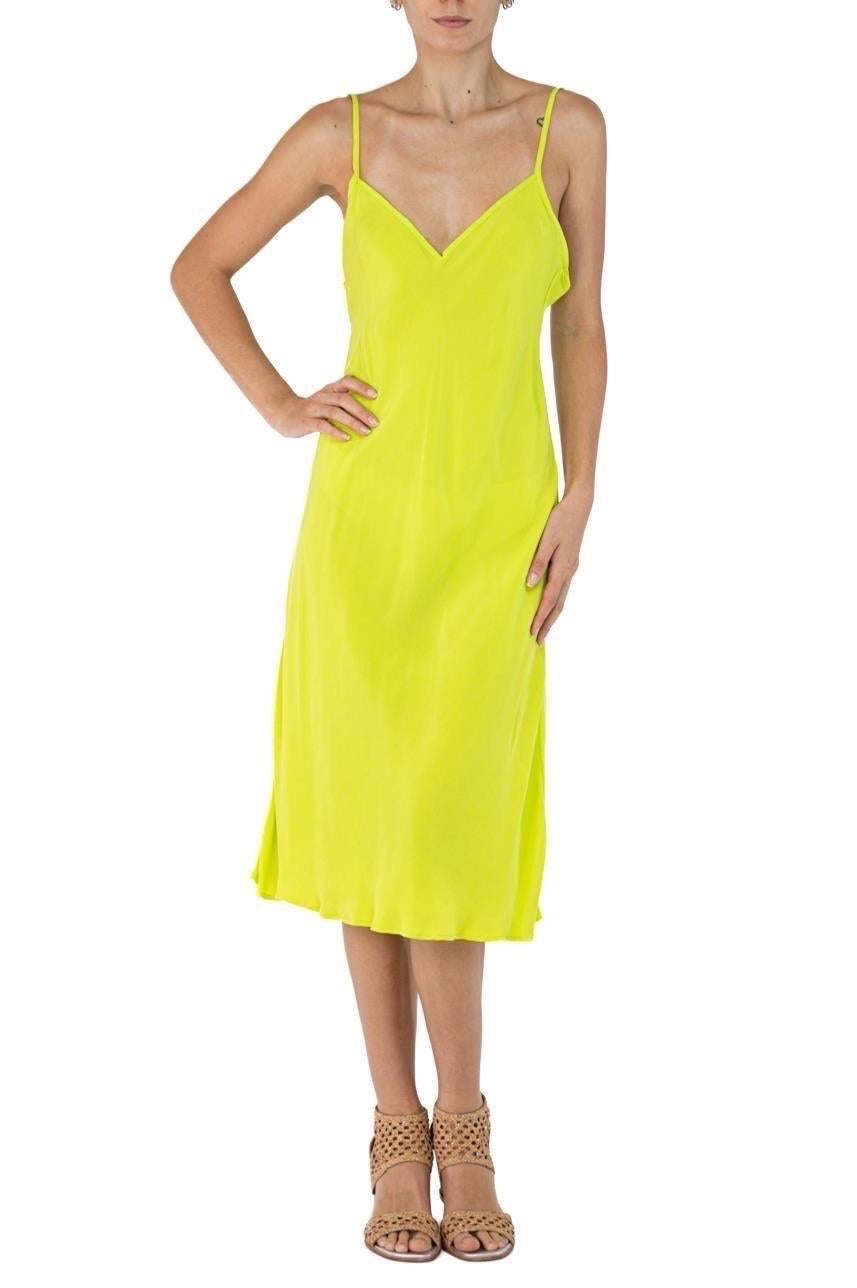 Morphew Collection Neon Green Cold Rayon Bias  Slip Dress For Sale 2