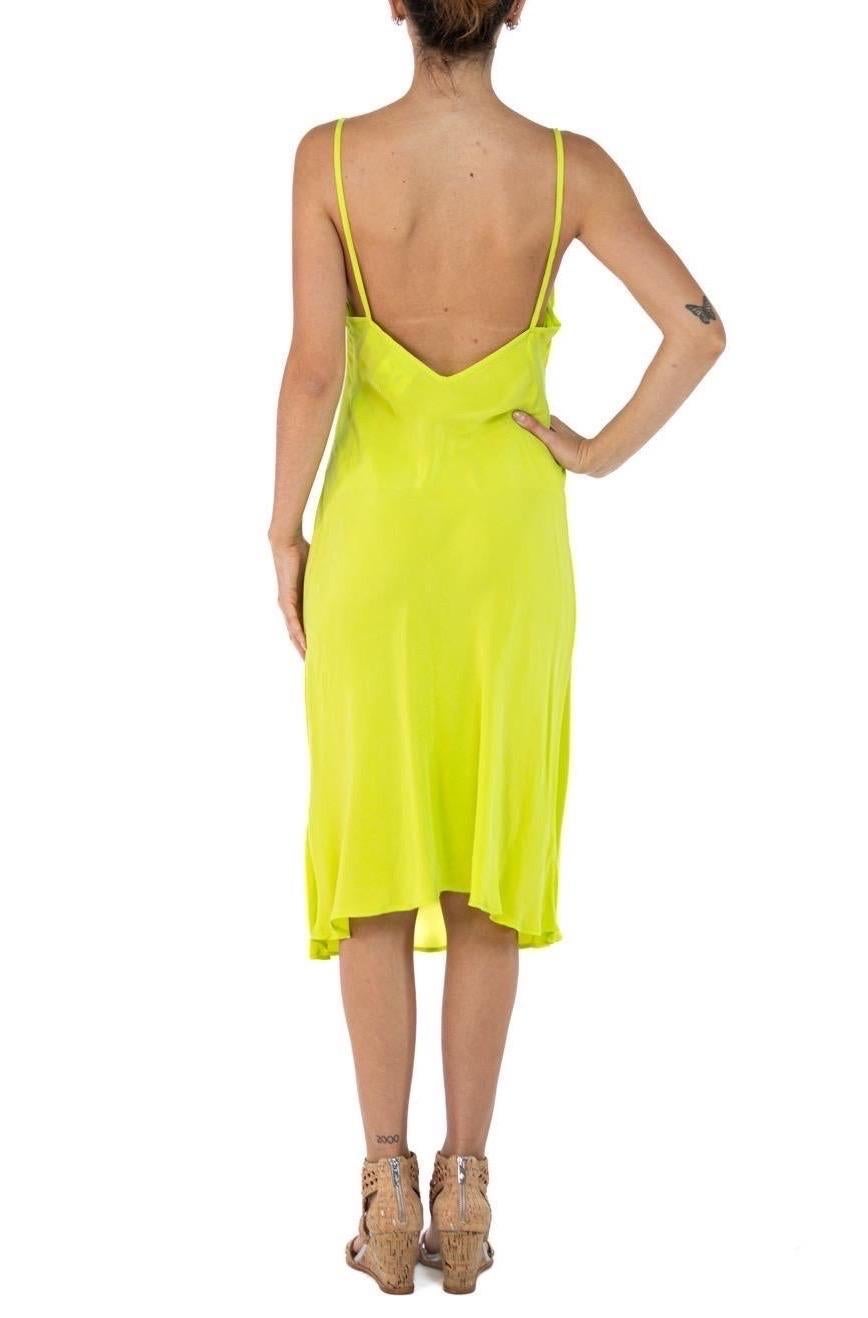 Morphew Collection Neon Green Cold Rayon Bias  Slip Dress For Sale 3