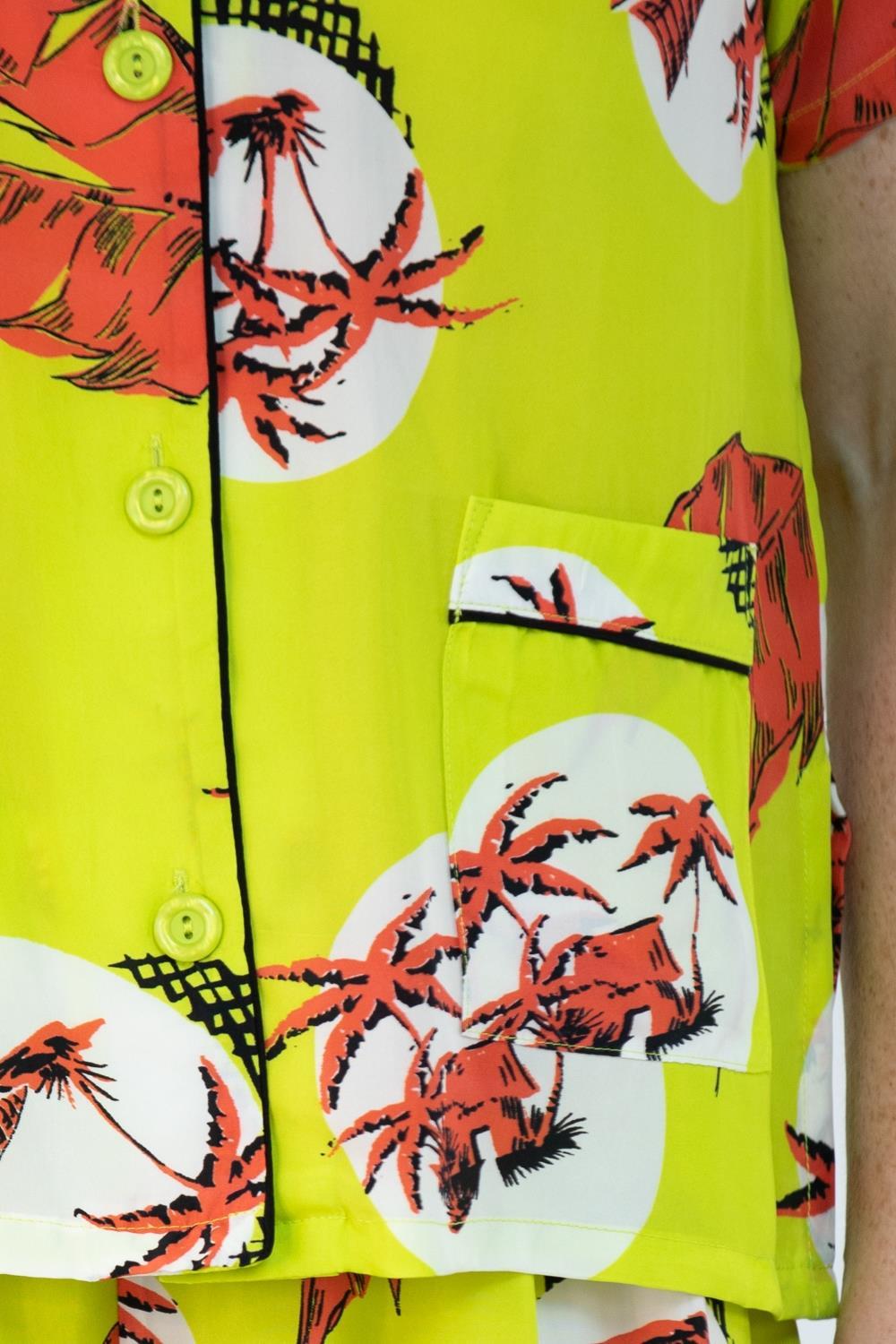 Morphew Collection Neon Green & Orange Rayon Hawaiian Print Pajamas Master Large For Sale 3