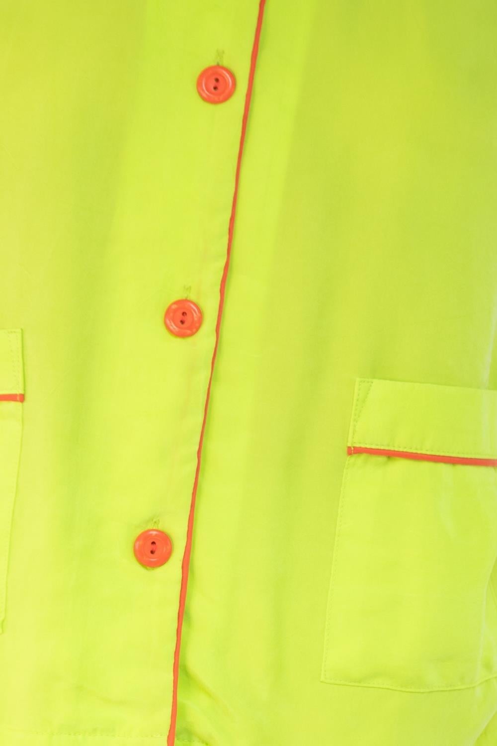 Morphew Collection Neon Green & Orange Trim Cold Rayon Bias Pajamas Master Medi For Sale 6