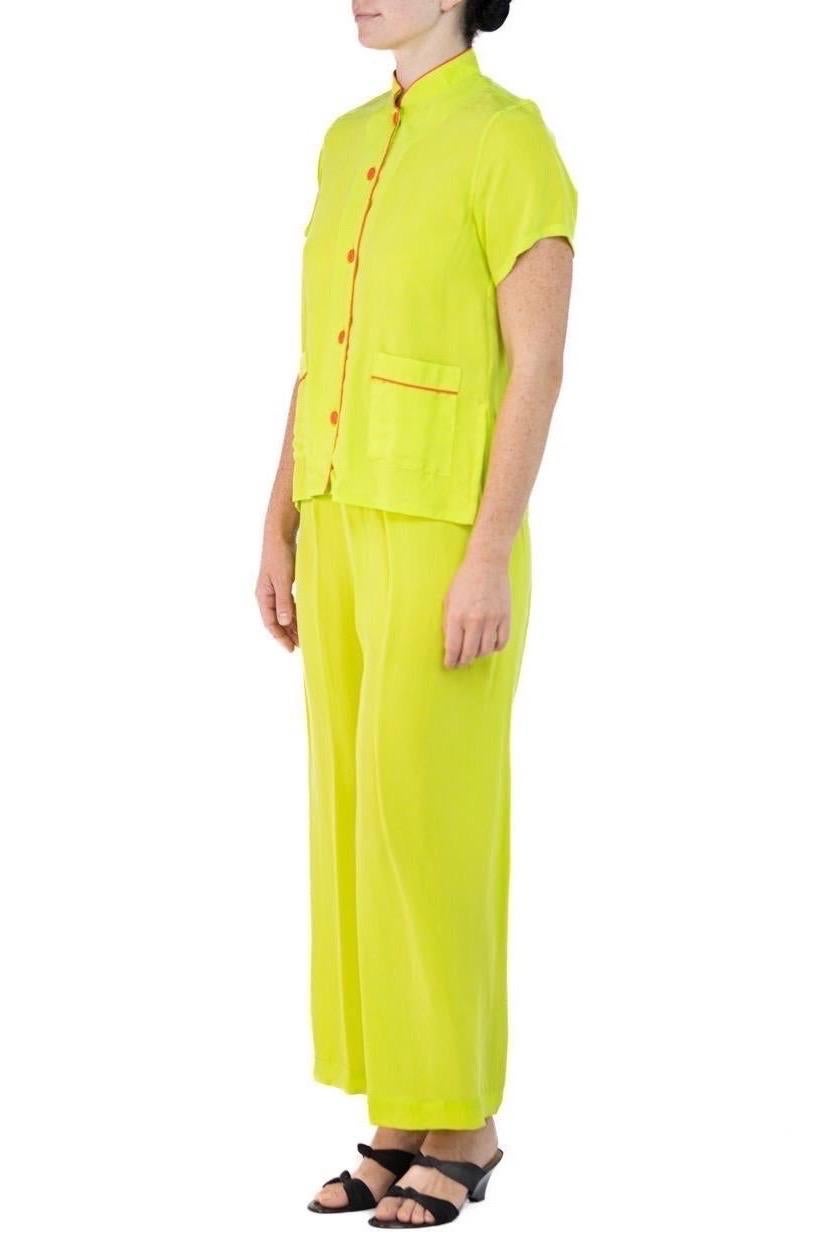 Women's Morphew Collection Neon Green & Orange Trim Cold Rayon Bias Pajamas Master Medi For Sale