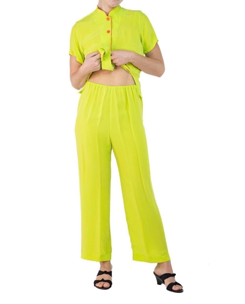 Morphew Collection Neon Green & Orange Trim Cold Rayon Bias Pajamas Master Medi For Sale 1