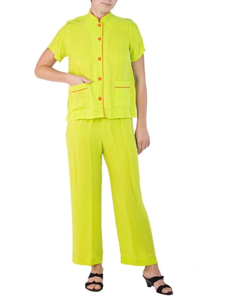 Morphew Collection Neon Green & Orange Trim Cold Rayon Bias Pajamas Master Medi For Sale 4
