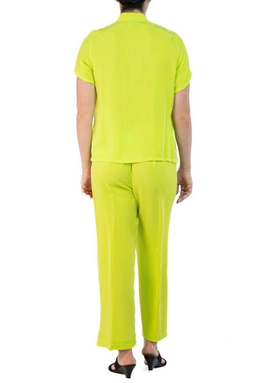 Morphew Collection Neon Green & Orange Trim Cold Rayon Bias Pajamas Master Medi For Sale 5