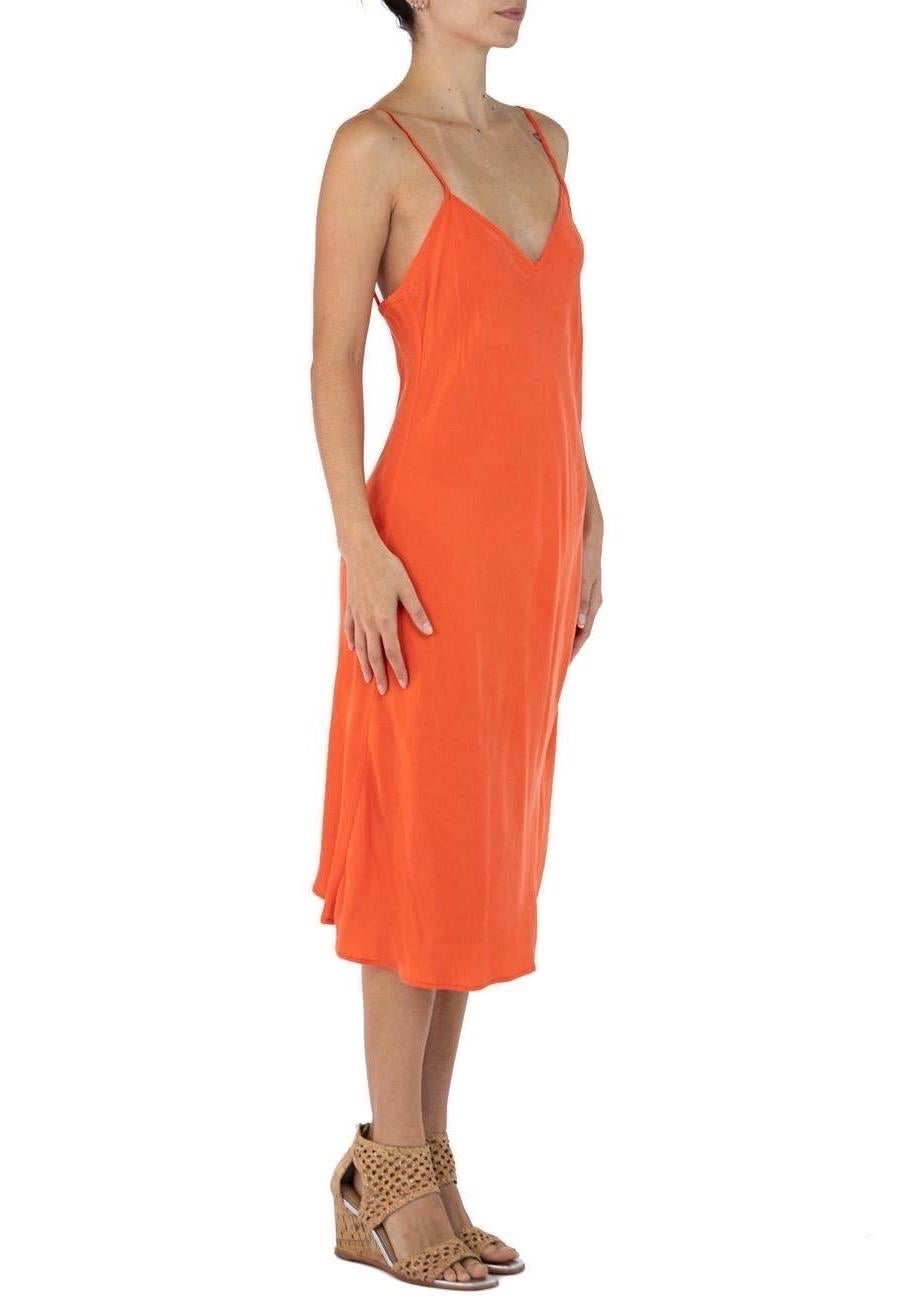 Morphew Collection Neon Orange Cold Rayon Bias Maxi Slip Dress Maxis In Excellent Condition For Sale In New York, NY