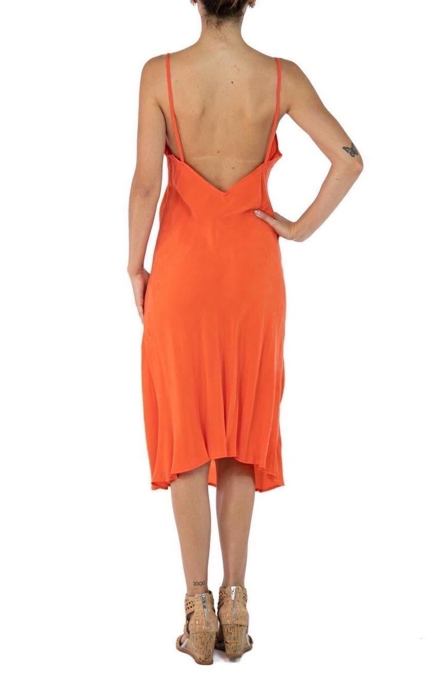 Morphew Collection Neon Orange Cold Rayon Bias Maxi Slip Dress Maxis For Sale 3