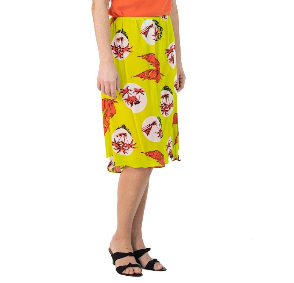 Morphew Collection Neon Yellow & Orange Palm Tree Novelty Print Cold Rayon Bias For Sale 2