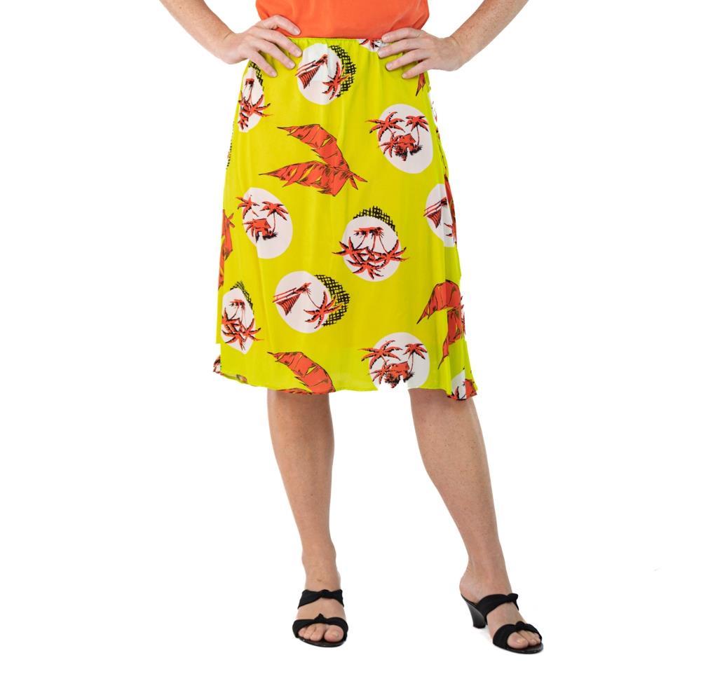 Morphew Collection Neon Yellow & Orange Palm Tree Novelty Print Cold Rayon Bias For Sale 3