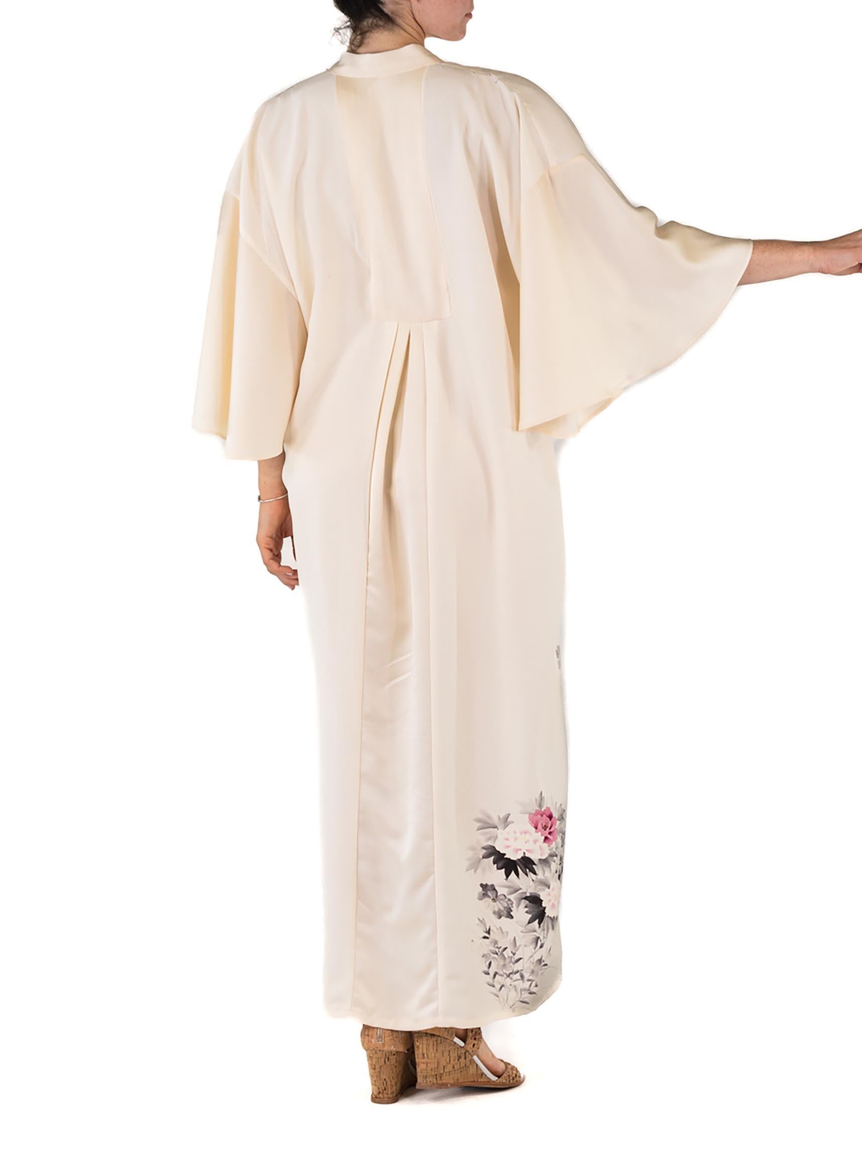 MORPHEW COLLECTION Off White Ombré Floral Print Japanese Kimono Silk Kaftan For Sale 6