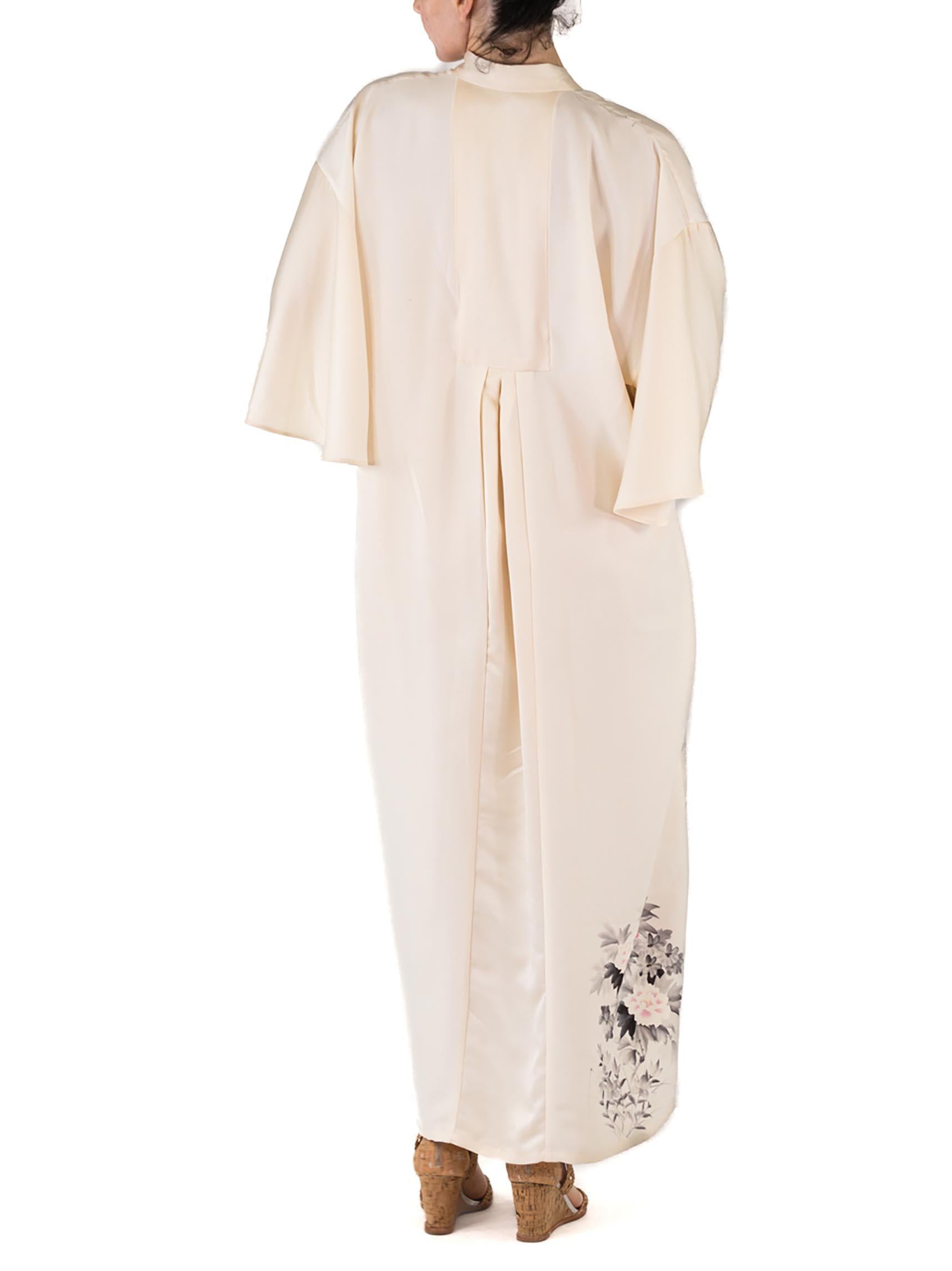 MORPHEW COLLECTION Off White Ombré Floral Print Japanese Kimono Silk Kaftan For Sale 4