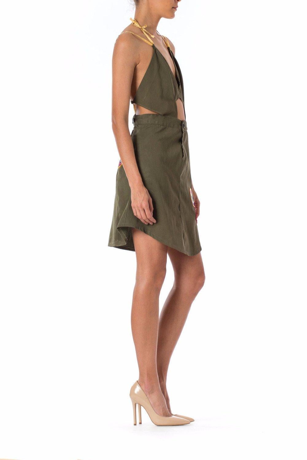 olive green cut out dress