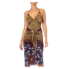 Morphew Collection Olive Green Wine & Teal Silk Geometric Floral Scarf Dress Ma