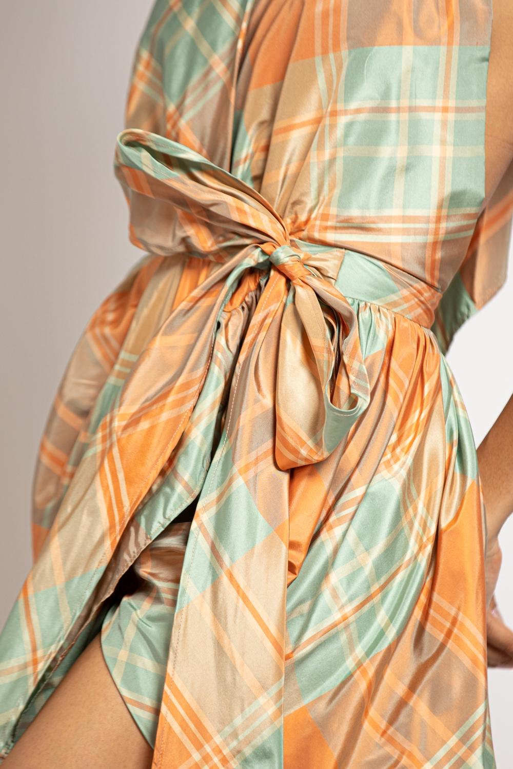 MORPHEW COLLECTION Orange & Aqua Silk Taffeta Plaid Gown MASTER For Sale 3