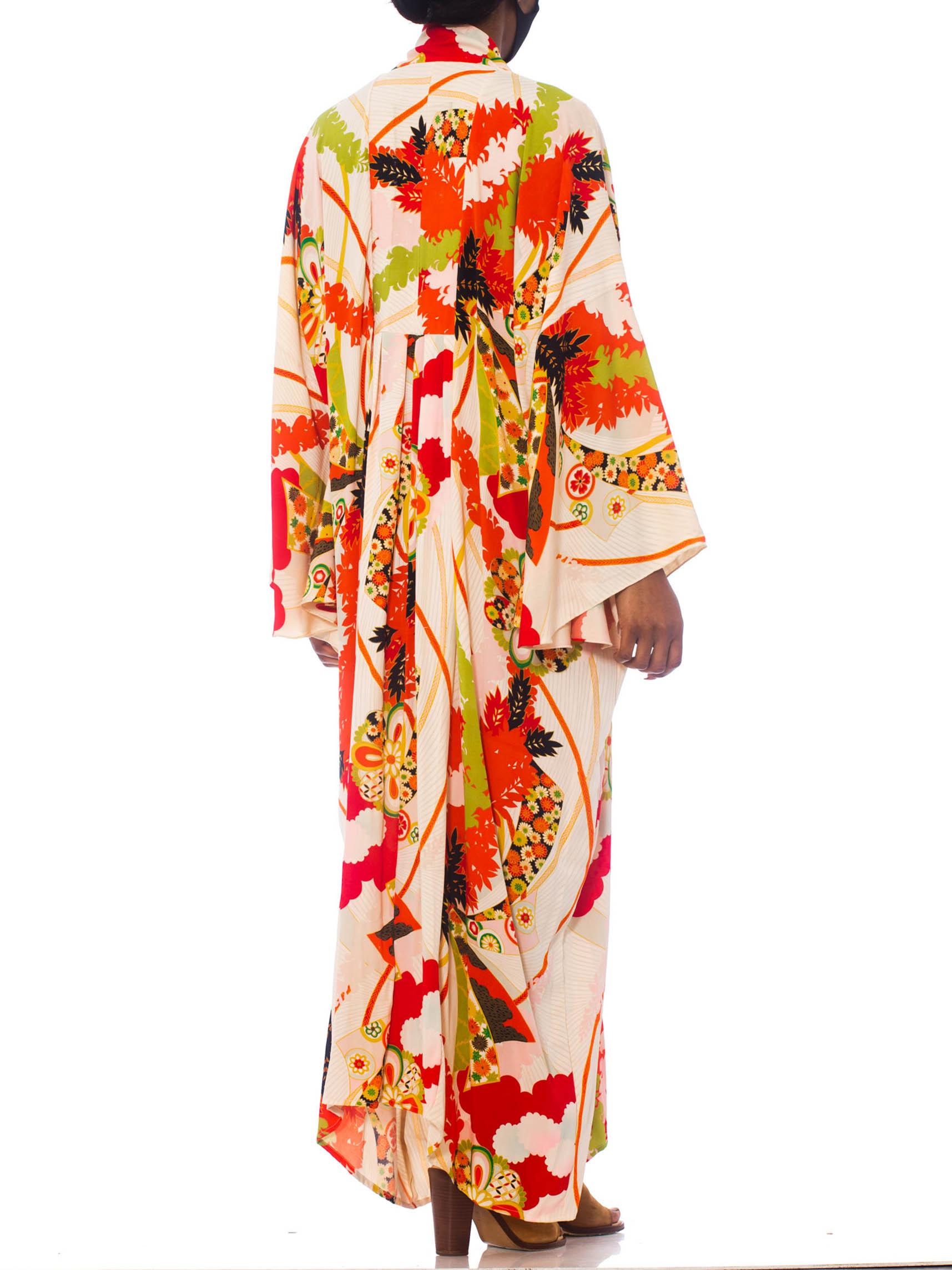 MORPHEW COLLECTION Orange & Black Floral Flutter Sleeve Kaftan Made From 1940S  3