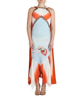 MORPHEW COLLECTION Orange & Blue Bias Cut Japanese Kimono Silk Geisha Gown With