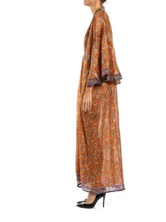 MORPHEW COLLECTION Orange & Blue Multicolored Silk Conversational Print Kaftan