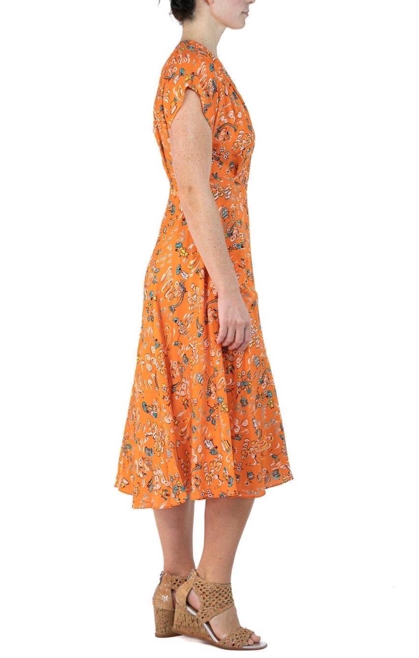 Women's Morphew Collection Orange Cherry Blossom Novelty Print Cold Rayon Bias Dress Ma For Sale
