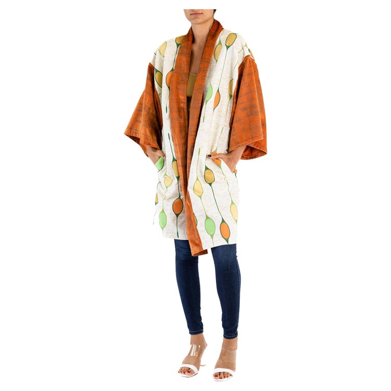Morphew Collection Orange and Cream Cotton Unisex Beach Coat Duster For ...