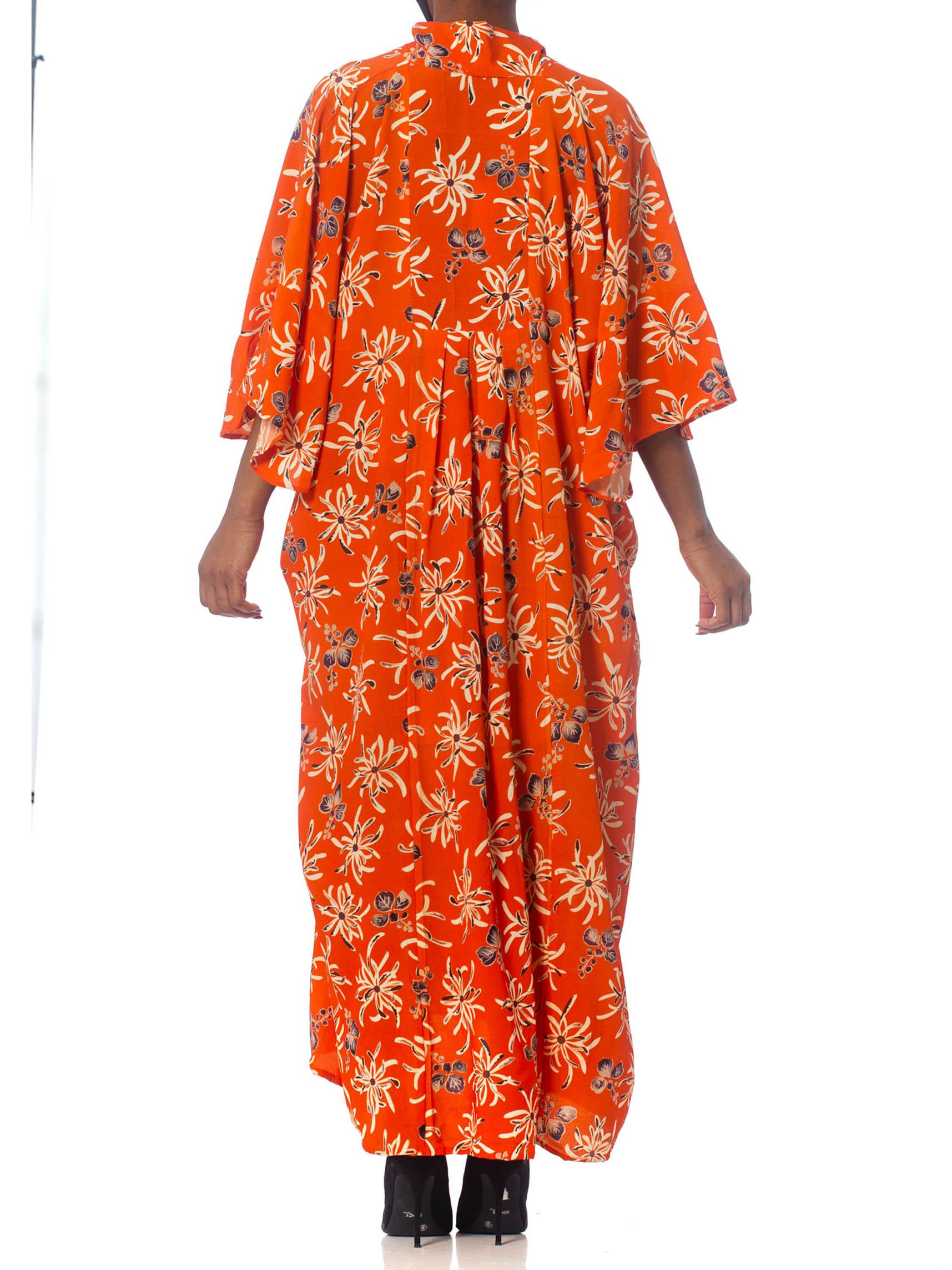 Red MORPHEW COLLECTION Orange Floral Silk Kaftan Made From Japanese Kimonos