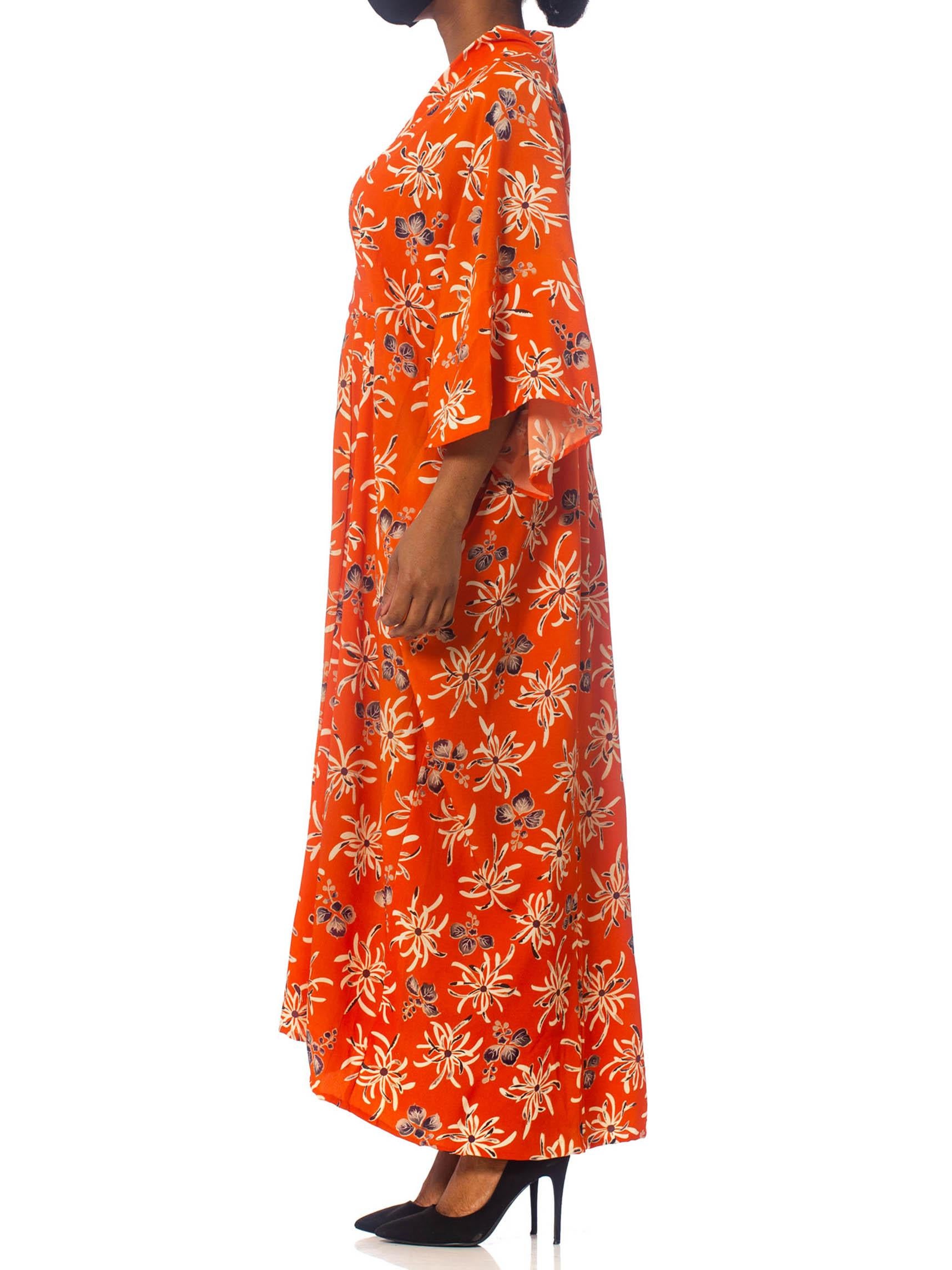 MORPHEW COLLECTION Orange Floral Silk Kaftan Made From Japanese Kimonos In Excellent Condition In New York, NY