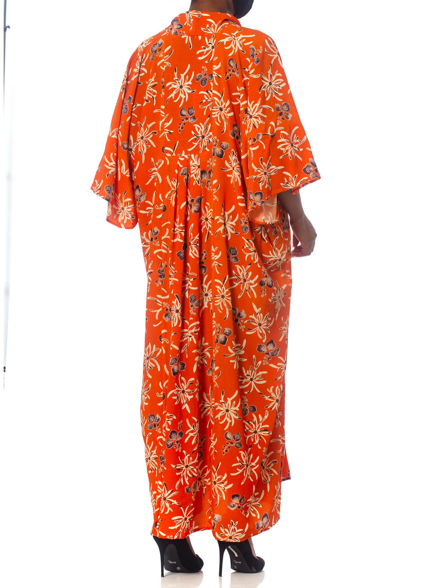 Women's MORPHEW COLLECTION Orange Floral Silk Kaftan Made From Japanese Kimonos